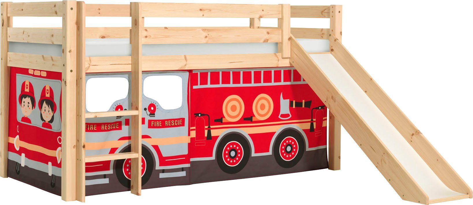 Vipack Speelbed Vipack Pino Hoogslaper met textielset, inclusief lattenrol, ladder en glijbaan