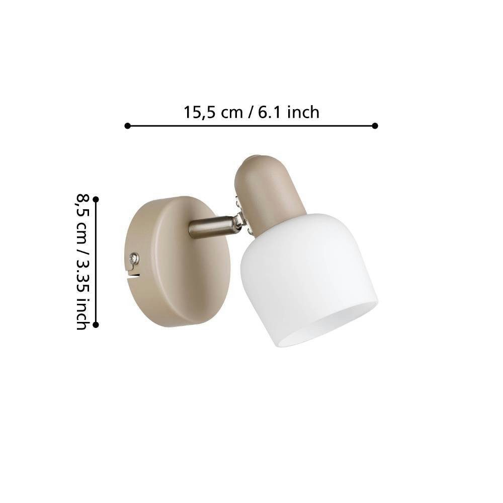 EGLO Plafondspot CORATO Wandlamp, wandspot van metaal in zandkleur en glas in wit, E14 (1 stuk)