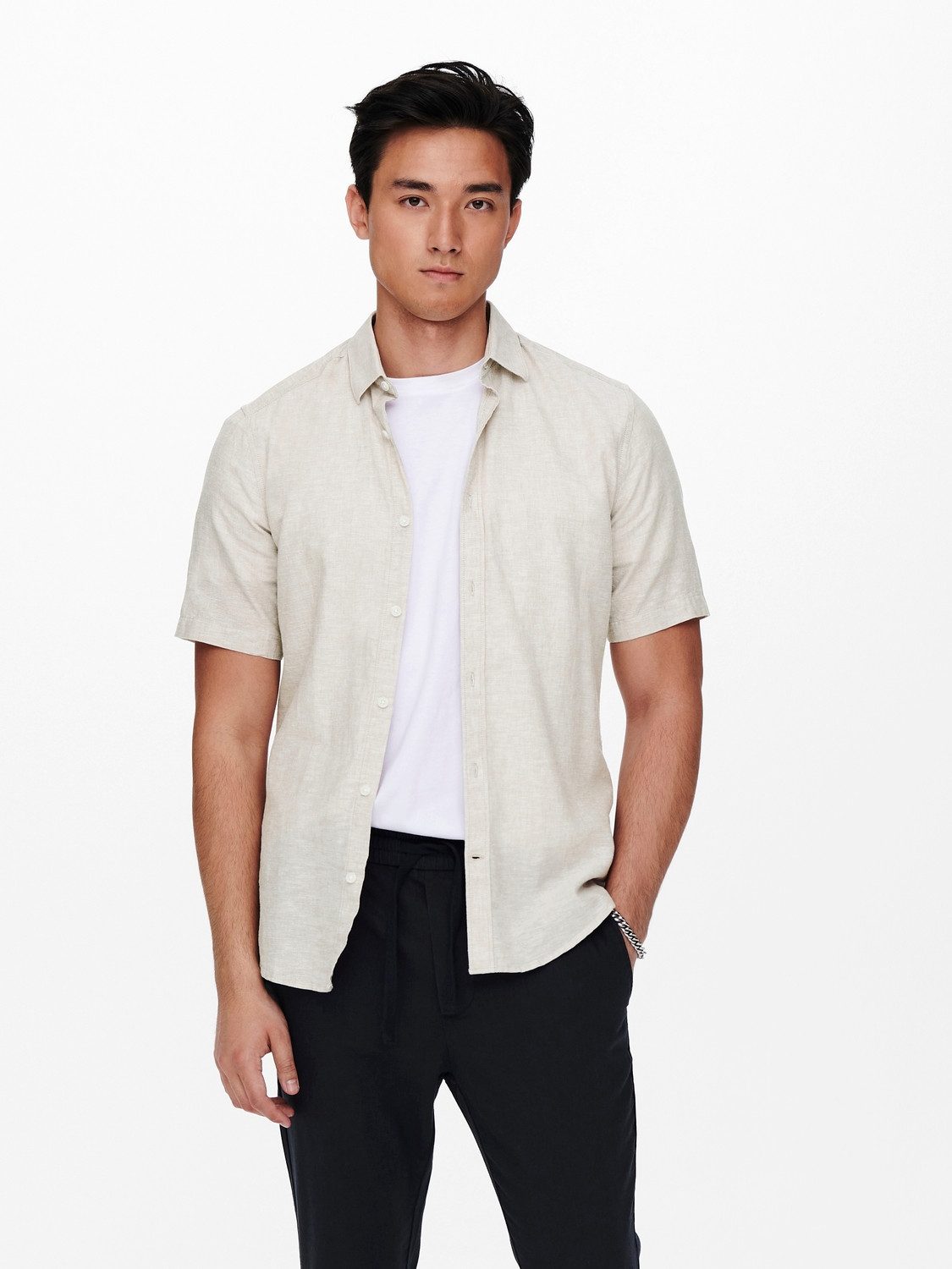 ONLY & SONS Overhemd met korte mouwen ONSCAIDEN SS SOLID LINEN SHIRT NOOS