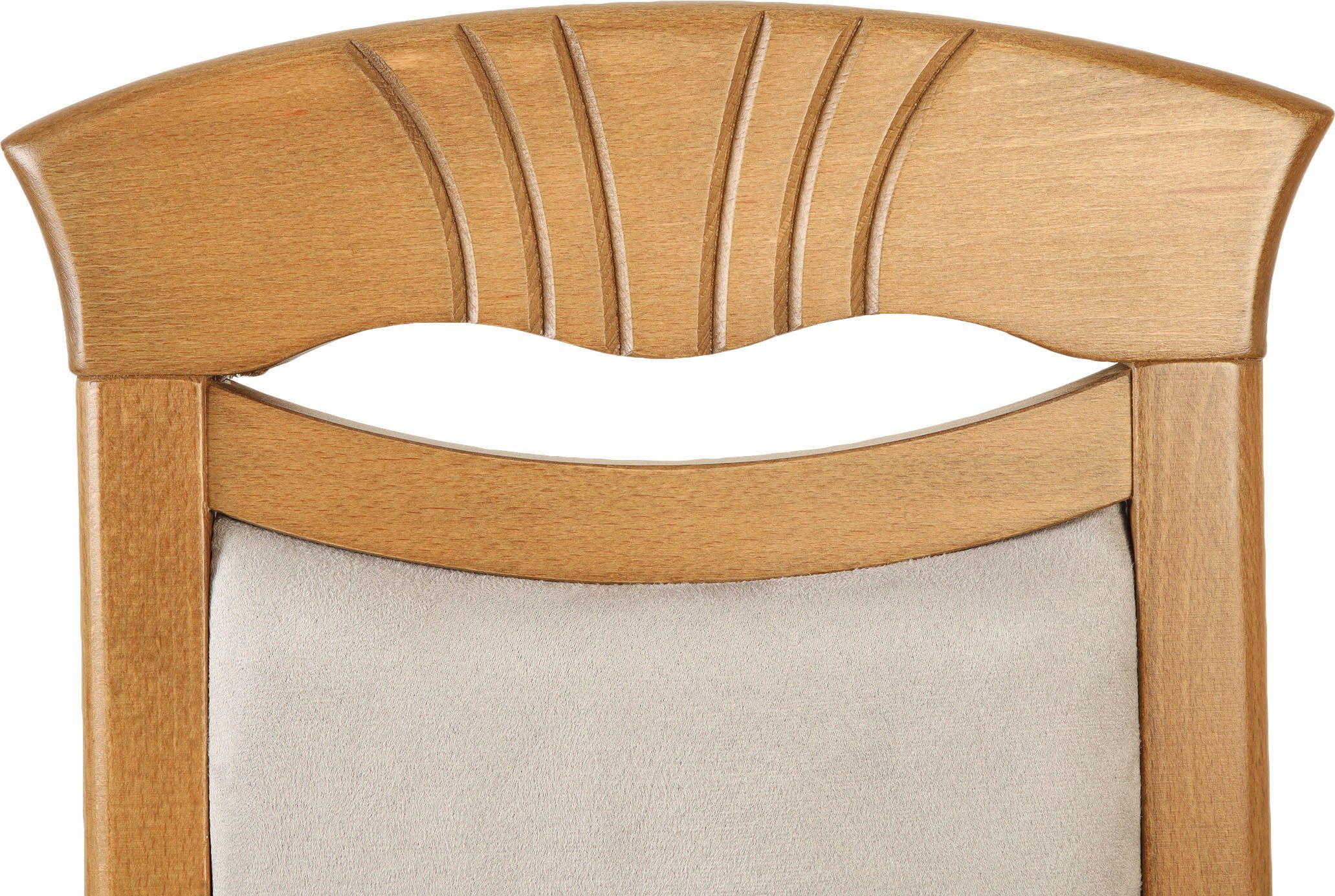 Home affaire Eetkamerstoel Franz slijtvast microvezel, onderstel beuken naturel of wit, houten stoel (set, 2 stuks)
