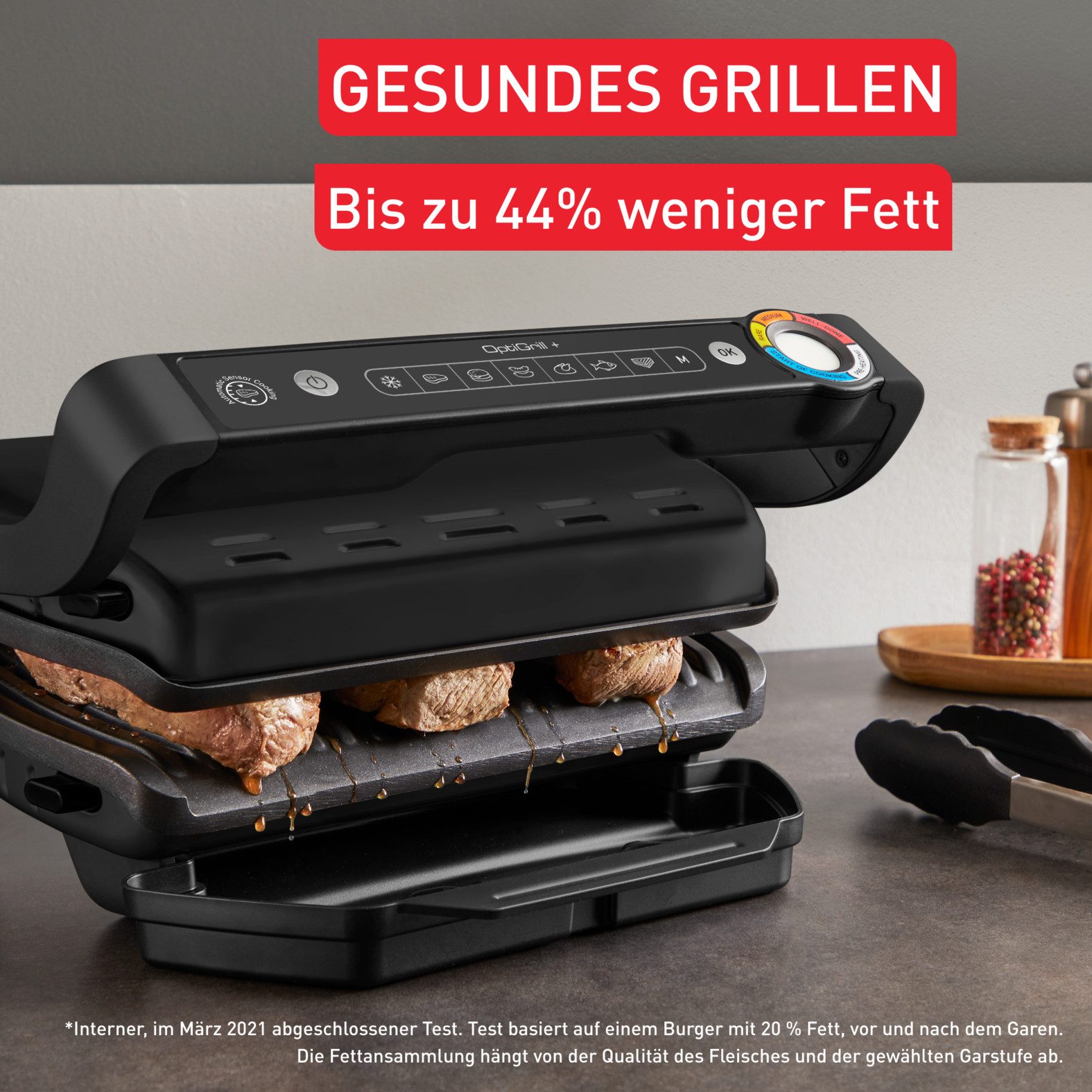 Tefal Contactgrill OptiGrill+, erneuerte Kochstufenanzeige, 6 automatische Programme