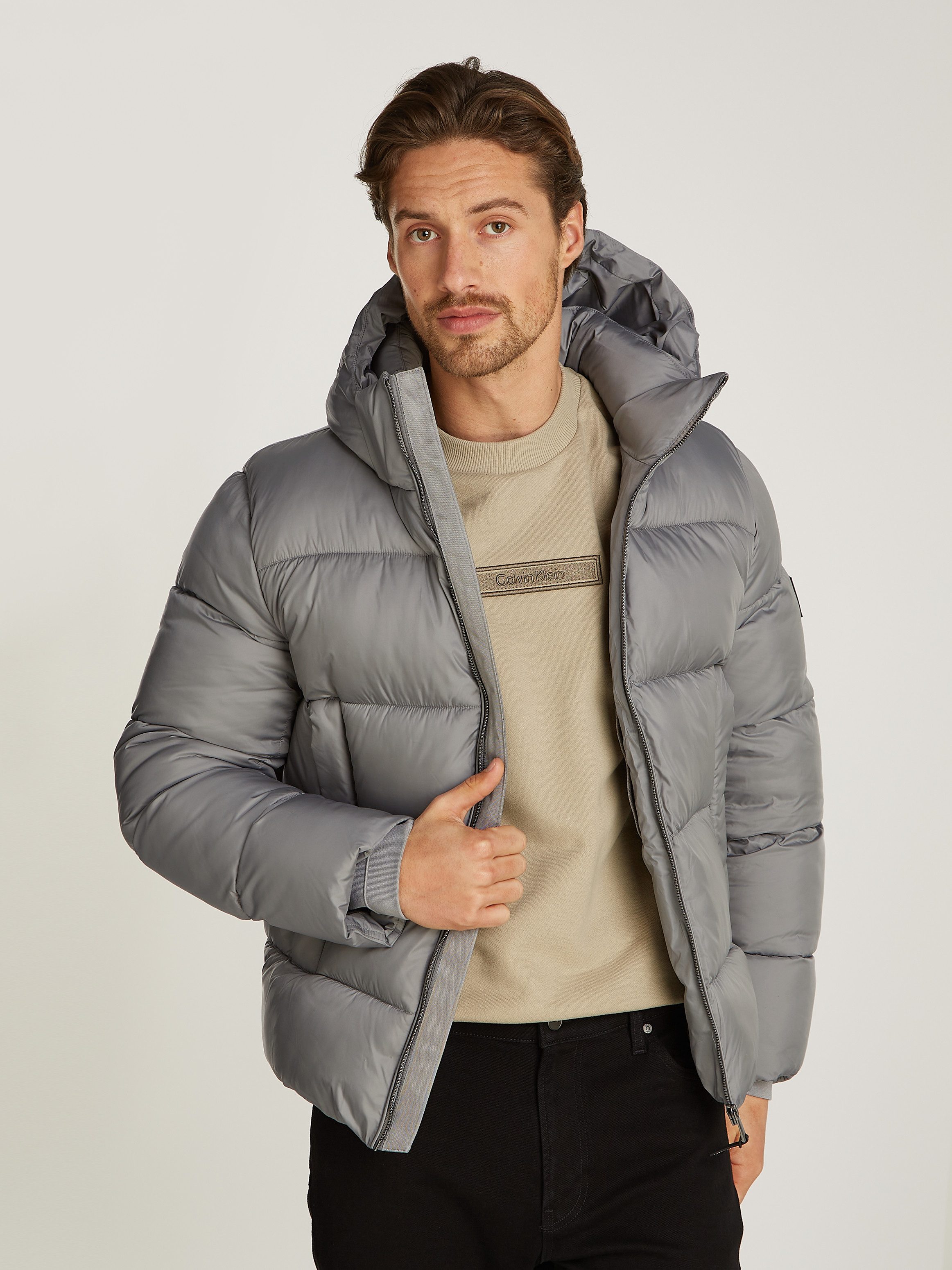 Calvin Klein Outdoorjack HOODED QUILT PUFFER MW heren outdoorjassen maat XXXL grijs