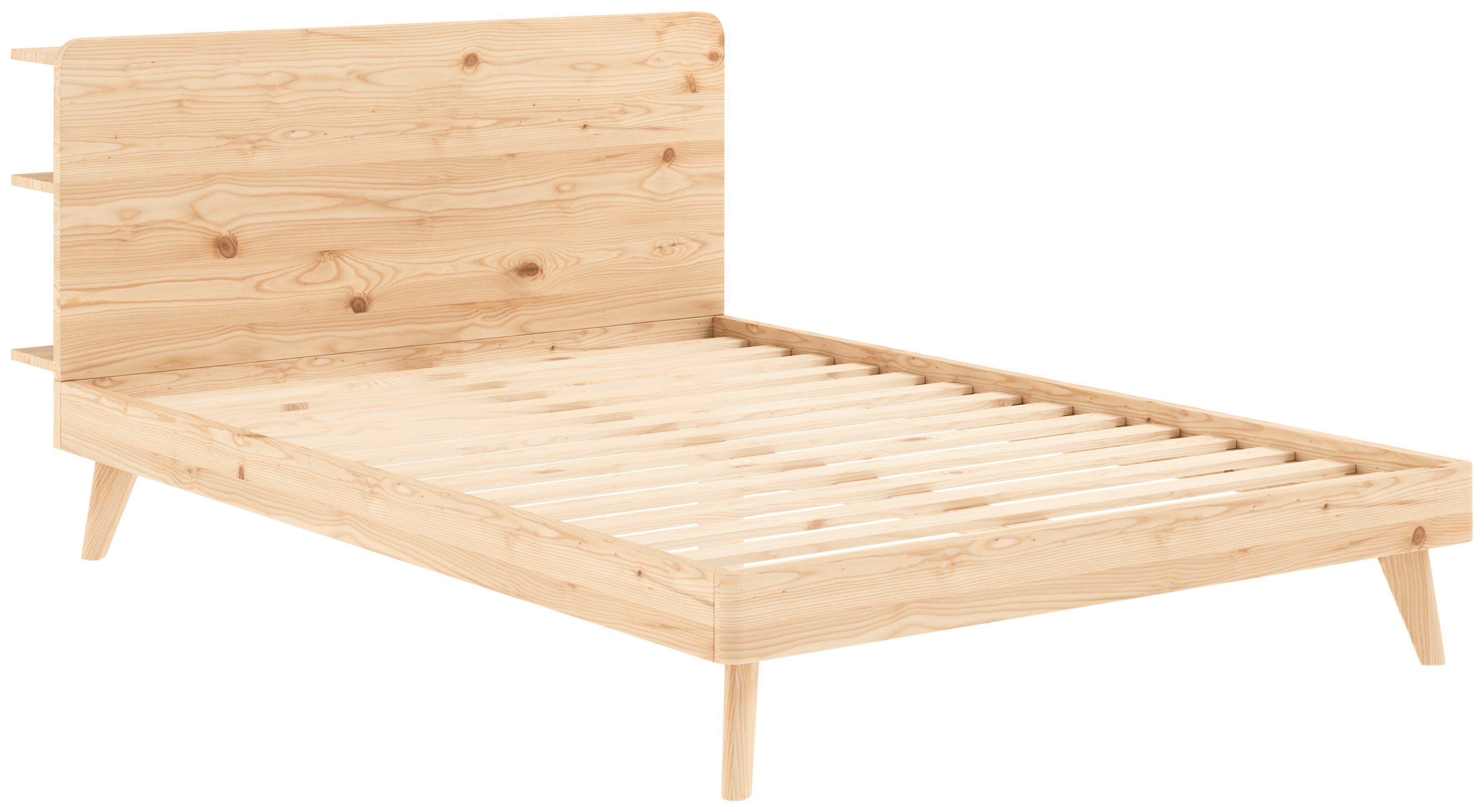 Karup Bedframe RETREAT BED van massief grenen met lattenbodem, hoofdbord met 3 legplanken
