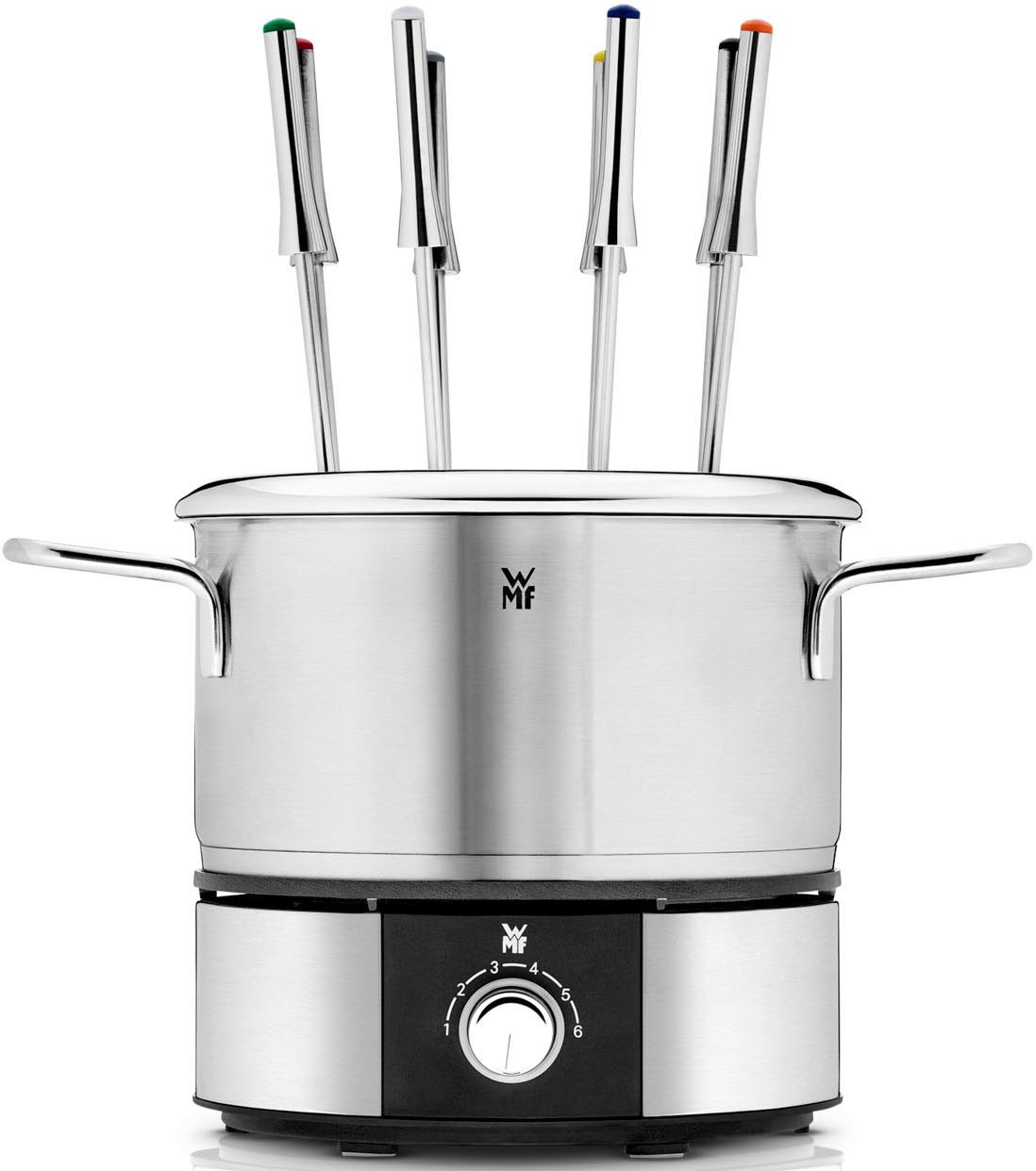 WMF Elektrische fonduepan LONO, met spatbeschermingsring, kleurgecodeerde fonduvorken
