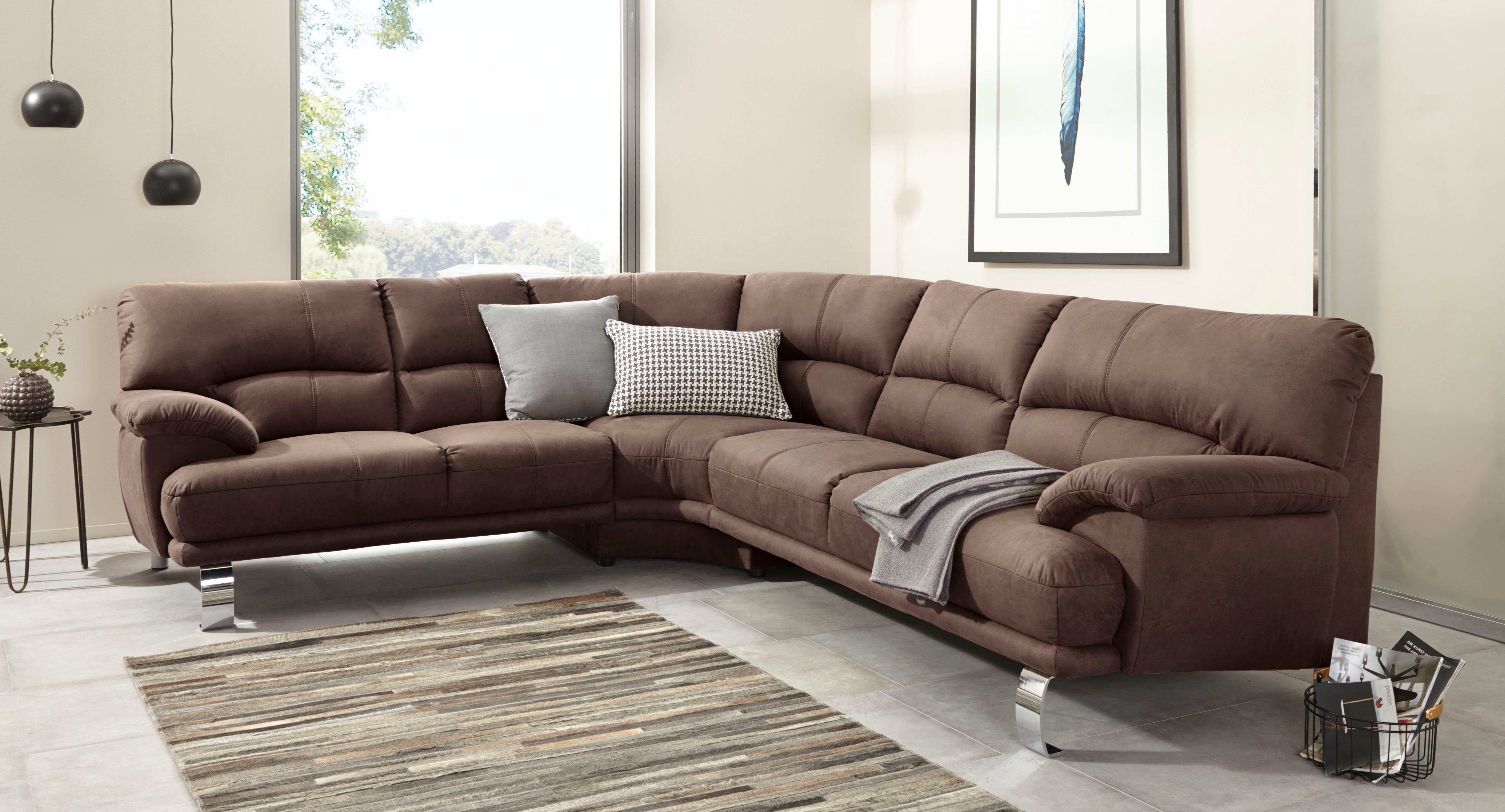 TRENDMANUFAKTUR Hoekbank Cecilia II, in Italiaans design, comfortabel, hoog zitcomfort, L-vorm bruin, hoekbanken, Lange zijde rechts