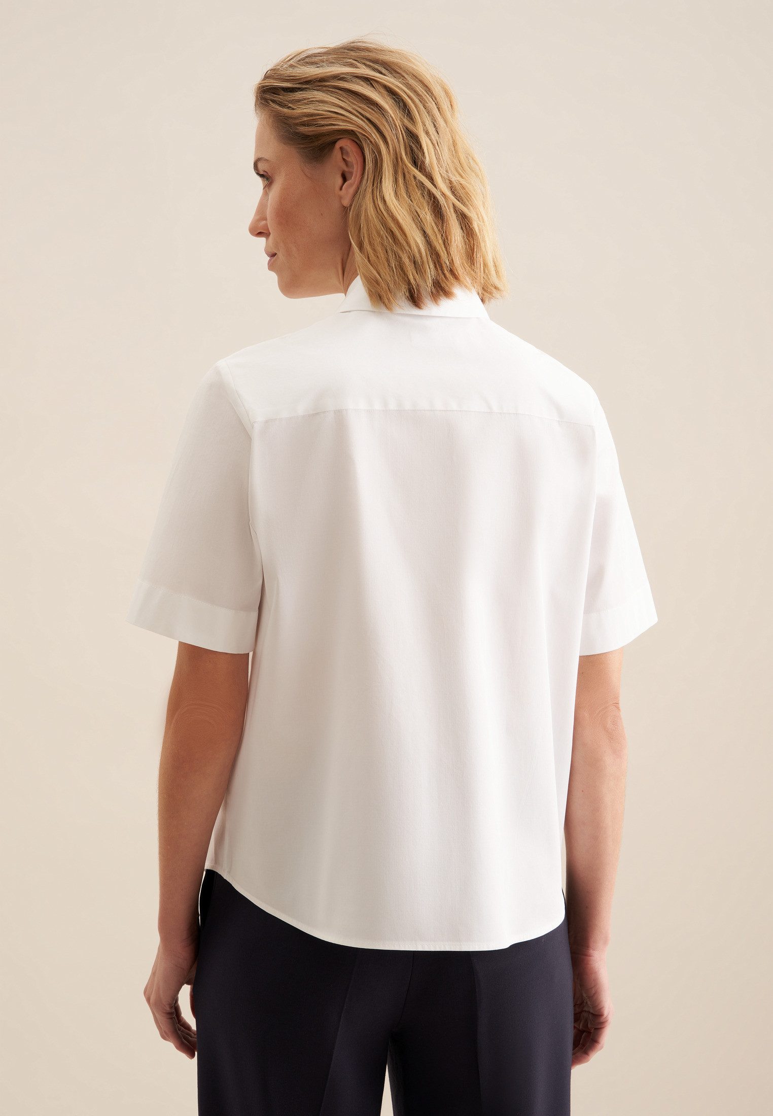 seidensticker Overhemdblouse Zwarte roos Korte mouwen kraag uni
