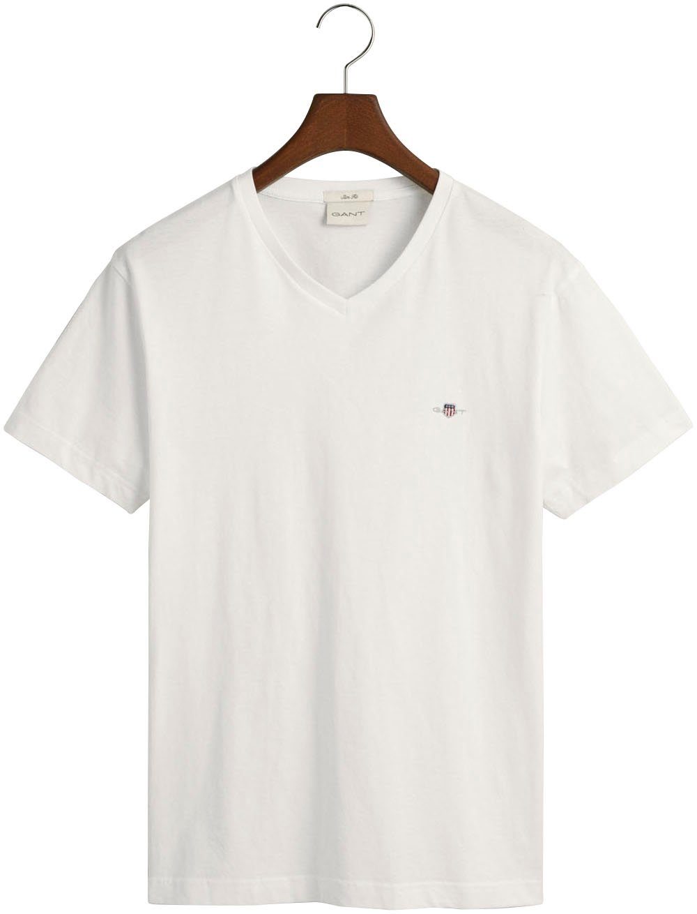 Gant T-shirt SLIM SHIELD V-NECK T-SHIRT met een klein geborduurd logo op de borst