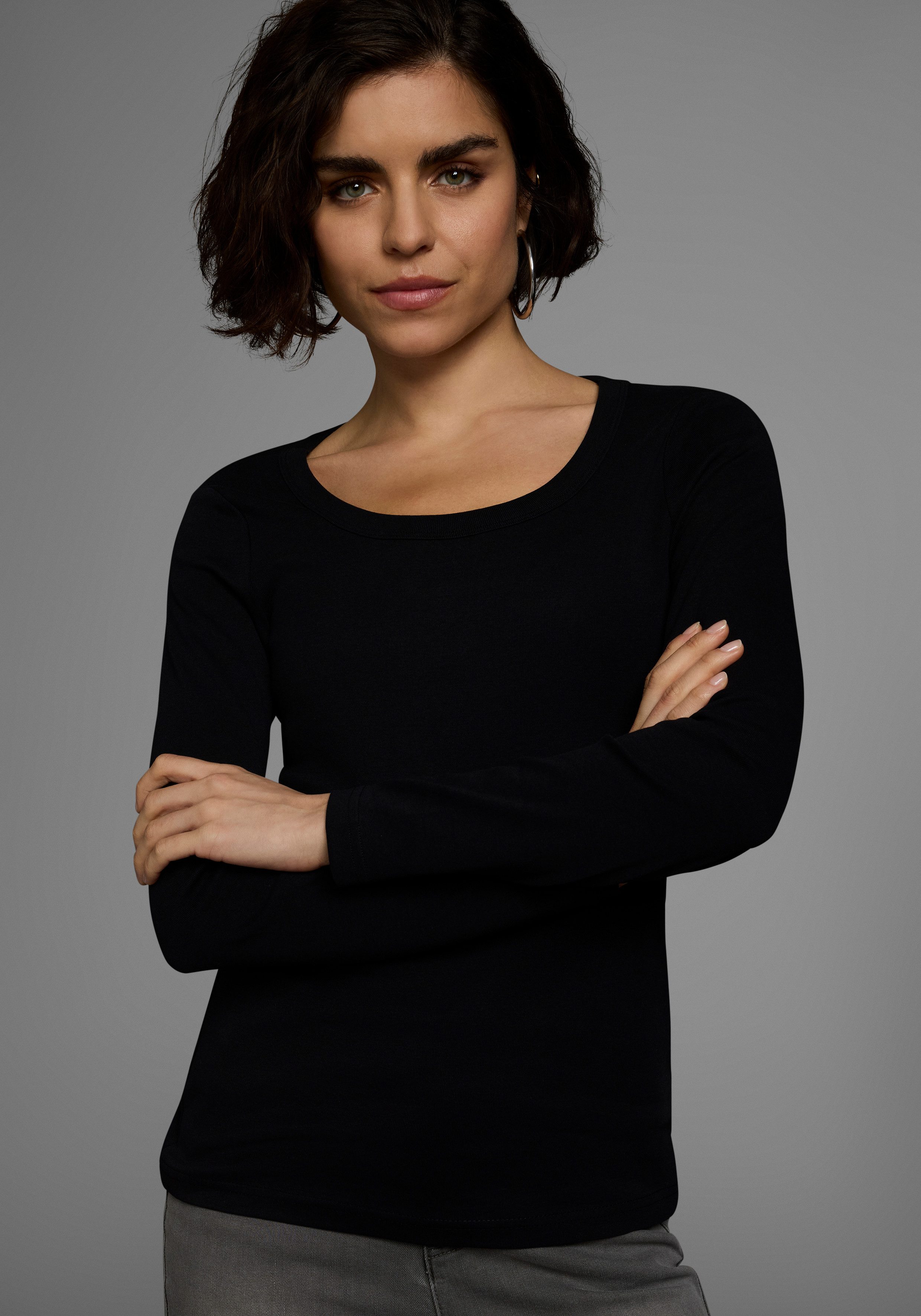 Flashlights Shirt met lange mouwen zeer figuurvolgende snit, ronde hals, van 100% katoen (set, 2-delig)
