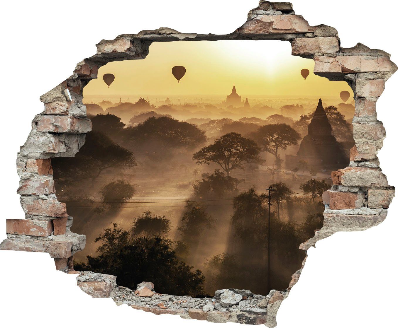 queence Wandfolie Ochtengloren Muursticker, muurdecoratie, zelfklevend, 3D, muurdurchbraak (1 stuk) wandstickers geel