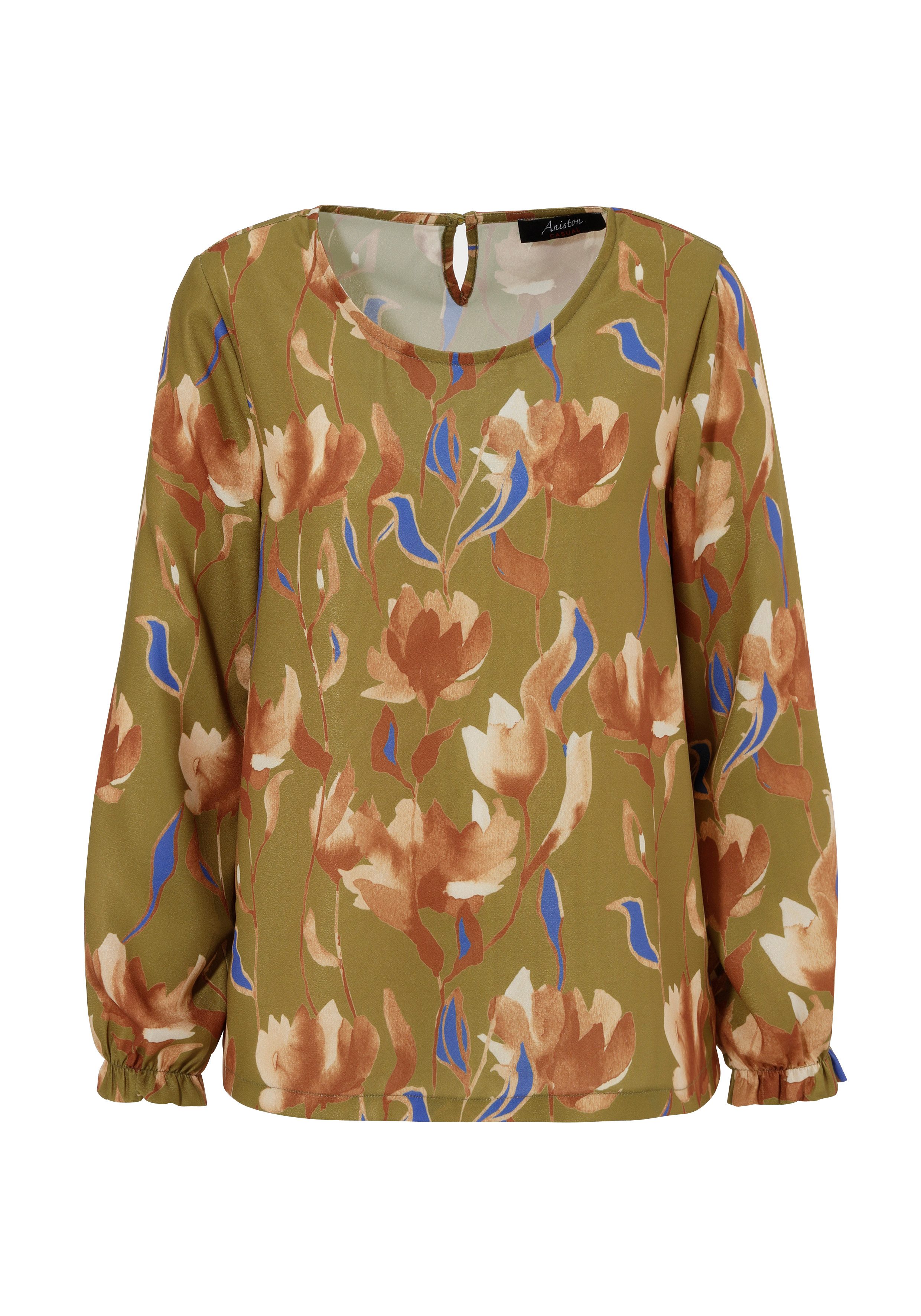 Aniston CASUAL Blouse zonder sluiting met schilderachtig bloesemprint - elk stuk is uniek
