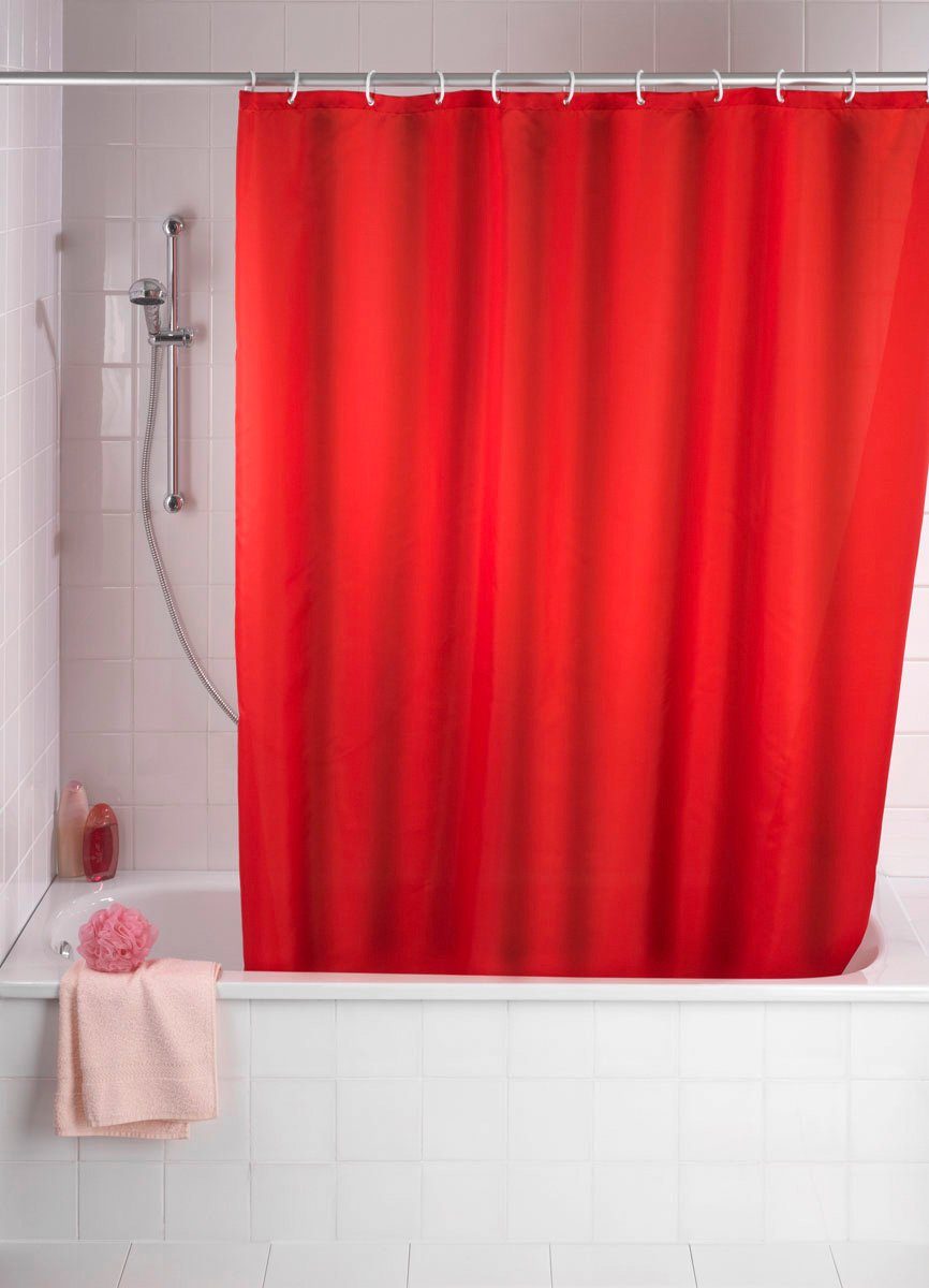 WENKO Douchegordijn Uni Red Hoogte 200 cm, wasbaar