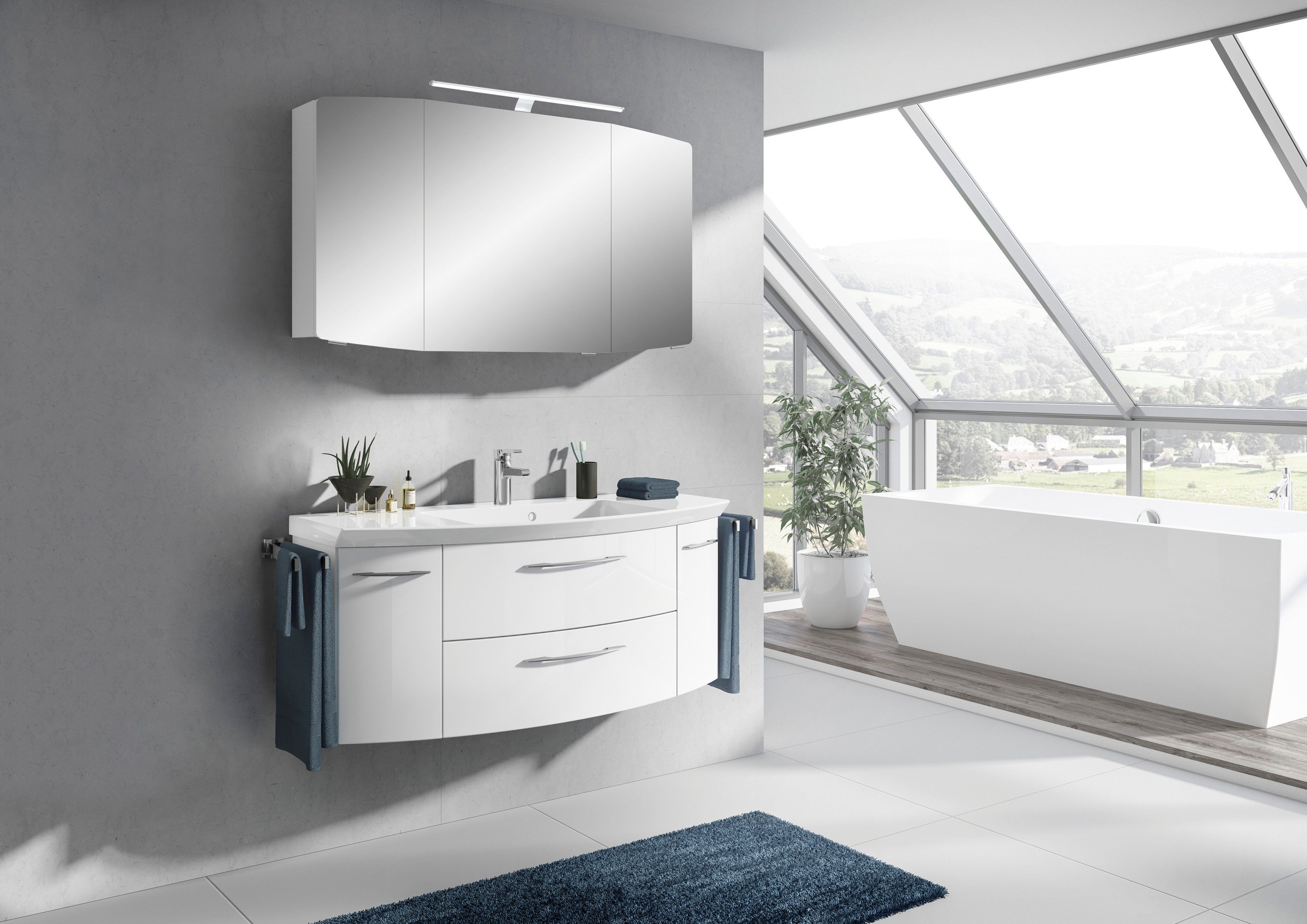 Saphir Badkamerserie Cassca sprint 2-delig mineraalmarmeren wastafel met led-spiegelkast (2-delig)