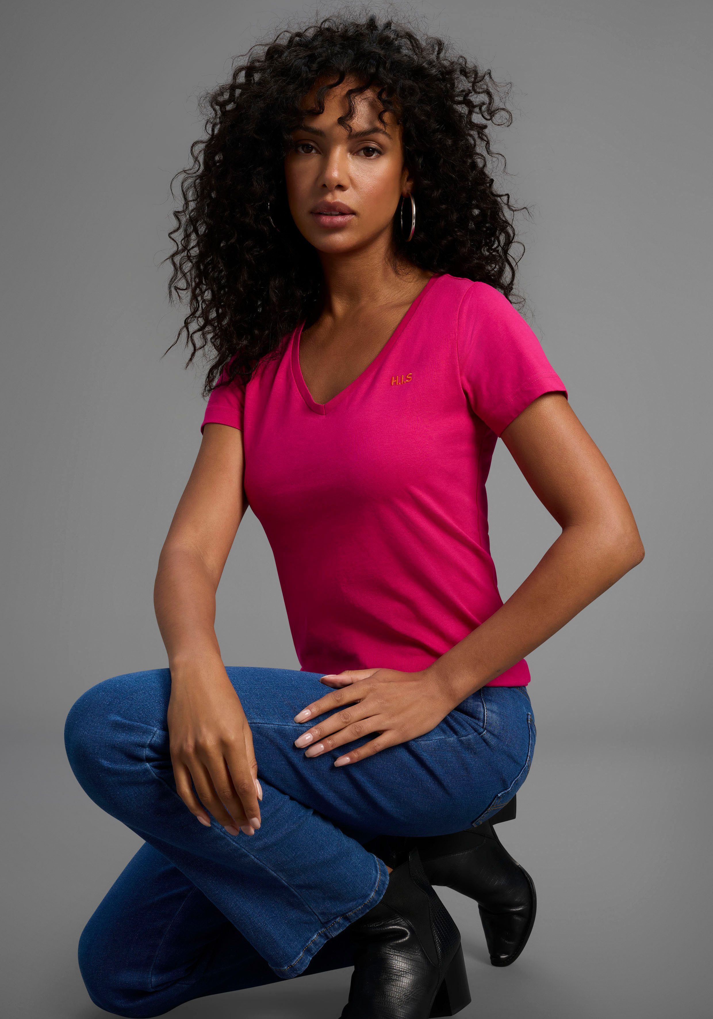 H.I.S T-shirt Essential basics heup-lange pasvorm, figuuraccentuerende snit, van 100% katoen (Set van 3)