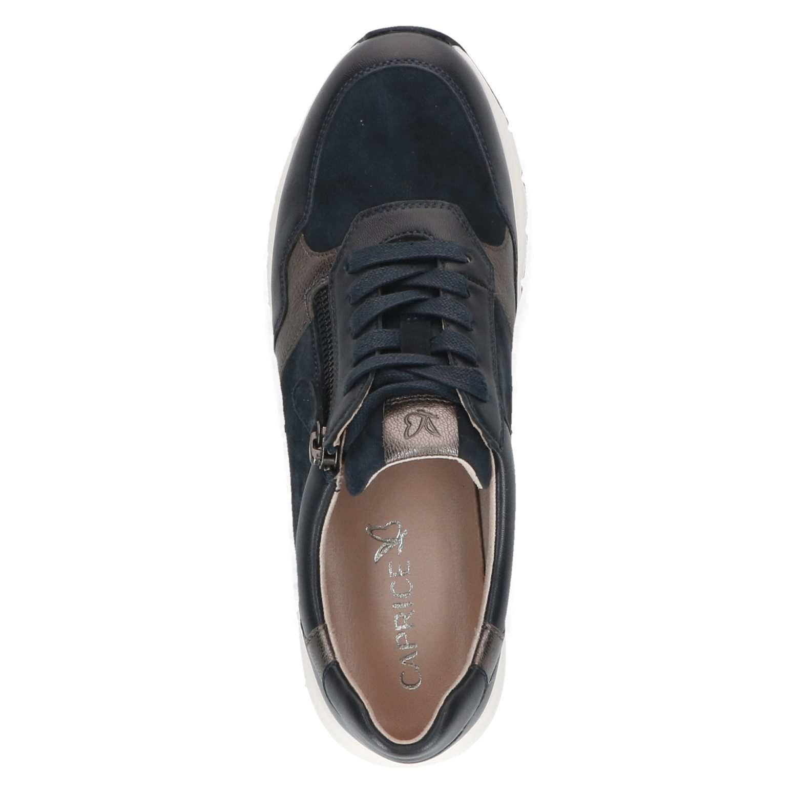 Caprice Sneakers met sleehak , vrijetijdsschoen, halfhoge schoen, veterschoen met inzet in metallic optiek