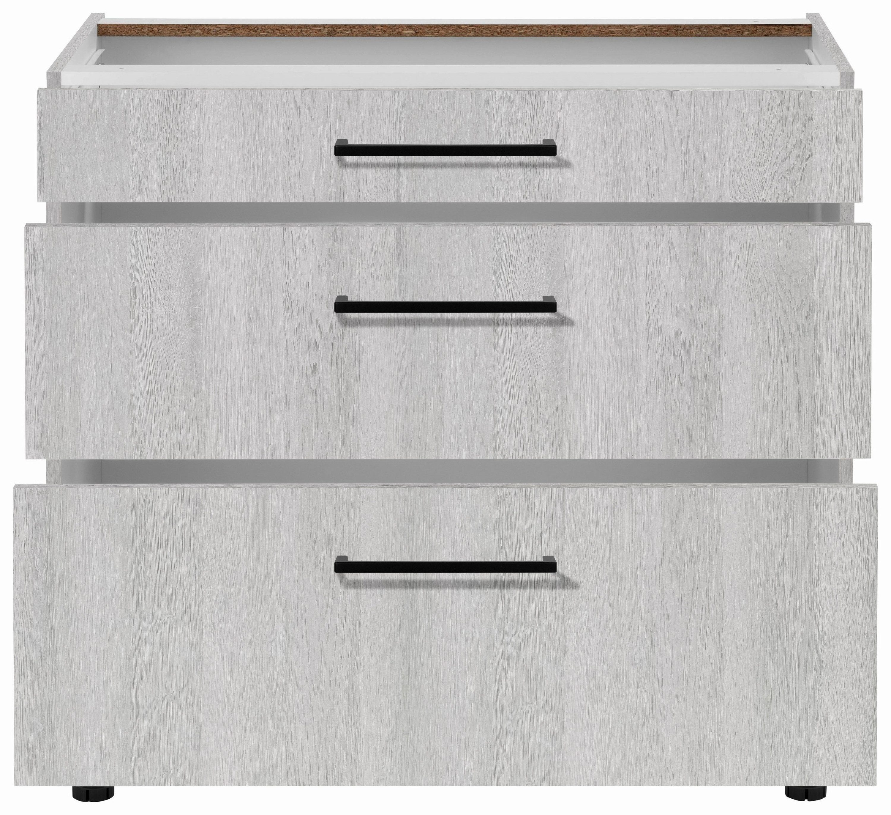 wiho Küchen Onderkast Nisos 90 cm breed, soft-close in lades, verstelbare voeten, zonder blad
