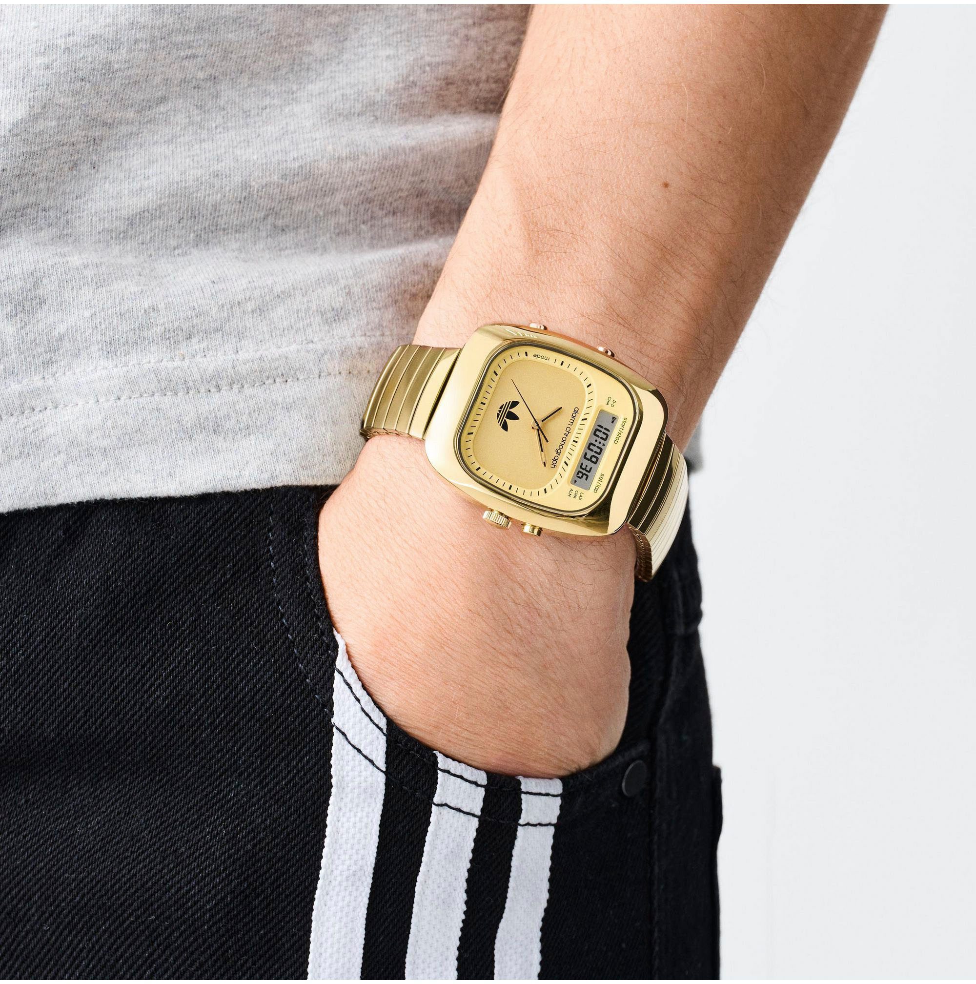 adidas Originals Chronograaf RETRO WAVE THREE Armbandhorloge, herenhorloge, dameshorloge, roestvrij staal armband, stopwatchfunctie, digitaal