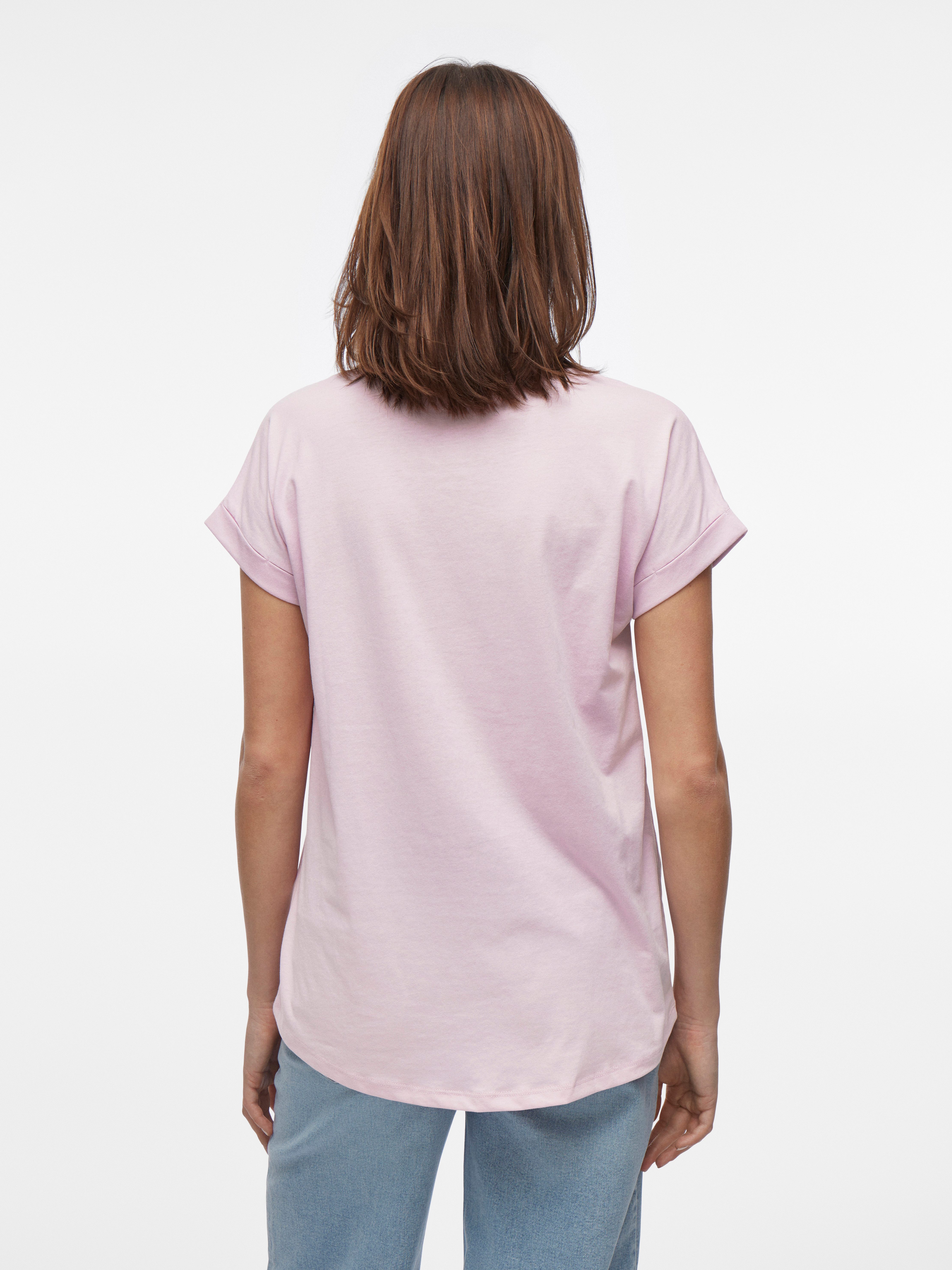 Vila Shirt met ronde hals VIDREAMERS NEW PURE T-SHIRT/SU-NOOS Basic dames T-shirt met ronde hals en omgeslagen mouwen