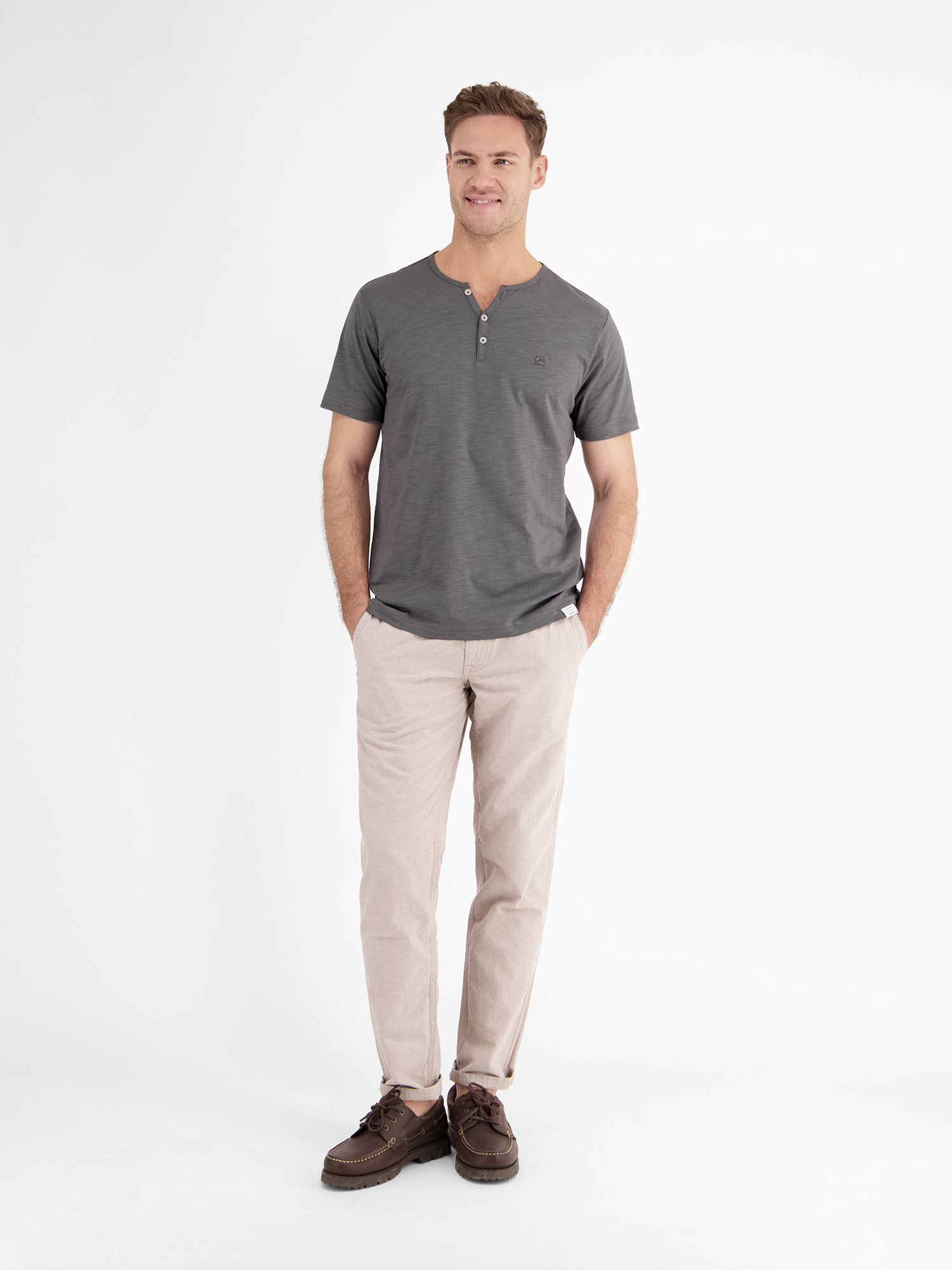 Lerros Henleyshirt LERROS serafino-shirt in effen structuurstof
