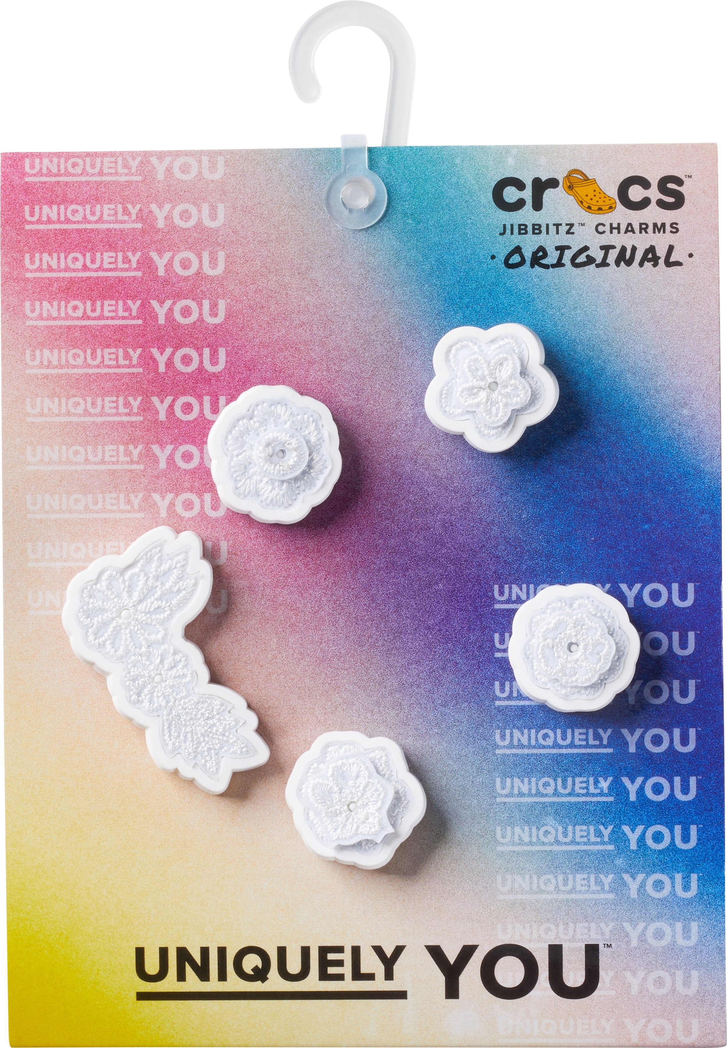 Crocs Schoenbutton Jibbitz "White Elegant Floral , schoencharms met geborduurd vintage ontwerp (set, 5-delig, Geen speelgoed. Niet geschikt voor kinderen jonger dan 3 jaar)