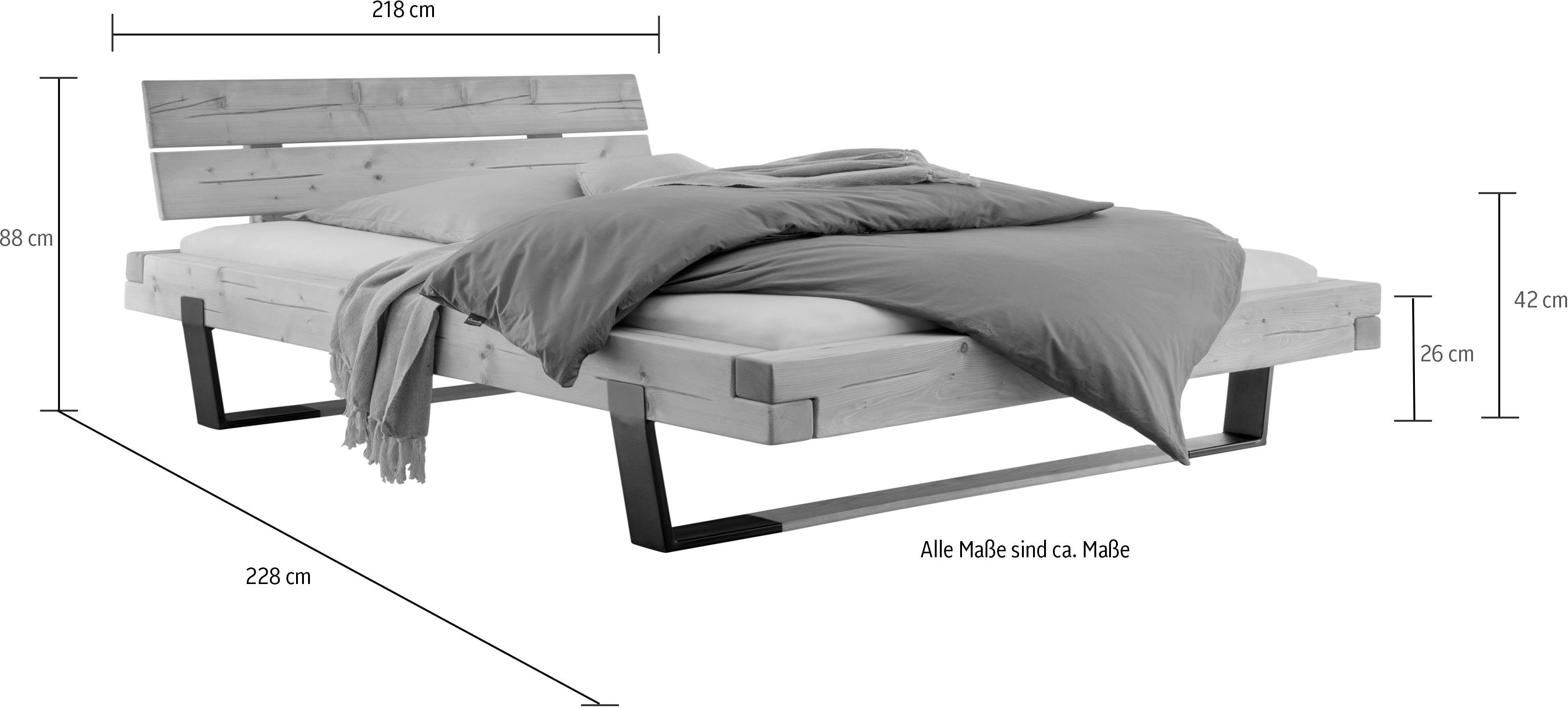 Home affaire Massief houten ledikant Ultima balkenbed tweepersoonsbed, voeten van metalen kuip met houten element