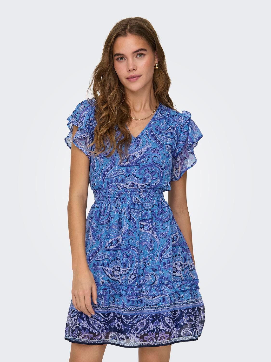 Only Gedessineerde jurk ONLVALENTINA LIFE S S SMOCK DRESS CS PTM