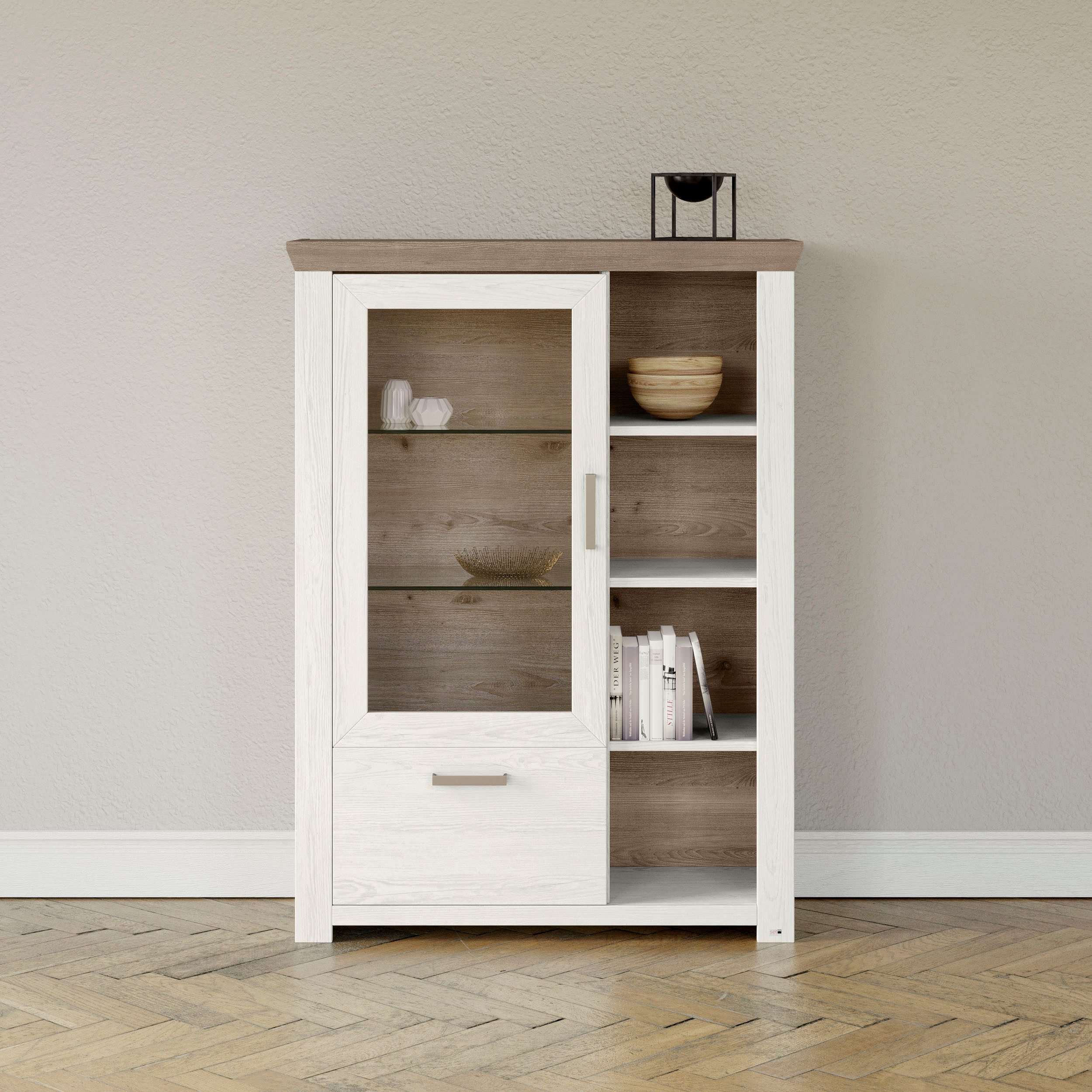 set one by Musterring Highboard York Type 13 en 14, met Glazendeur en lade, 3 kleurvarianten, B 105 cm highboards wit
