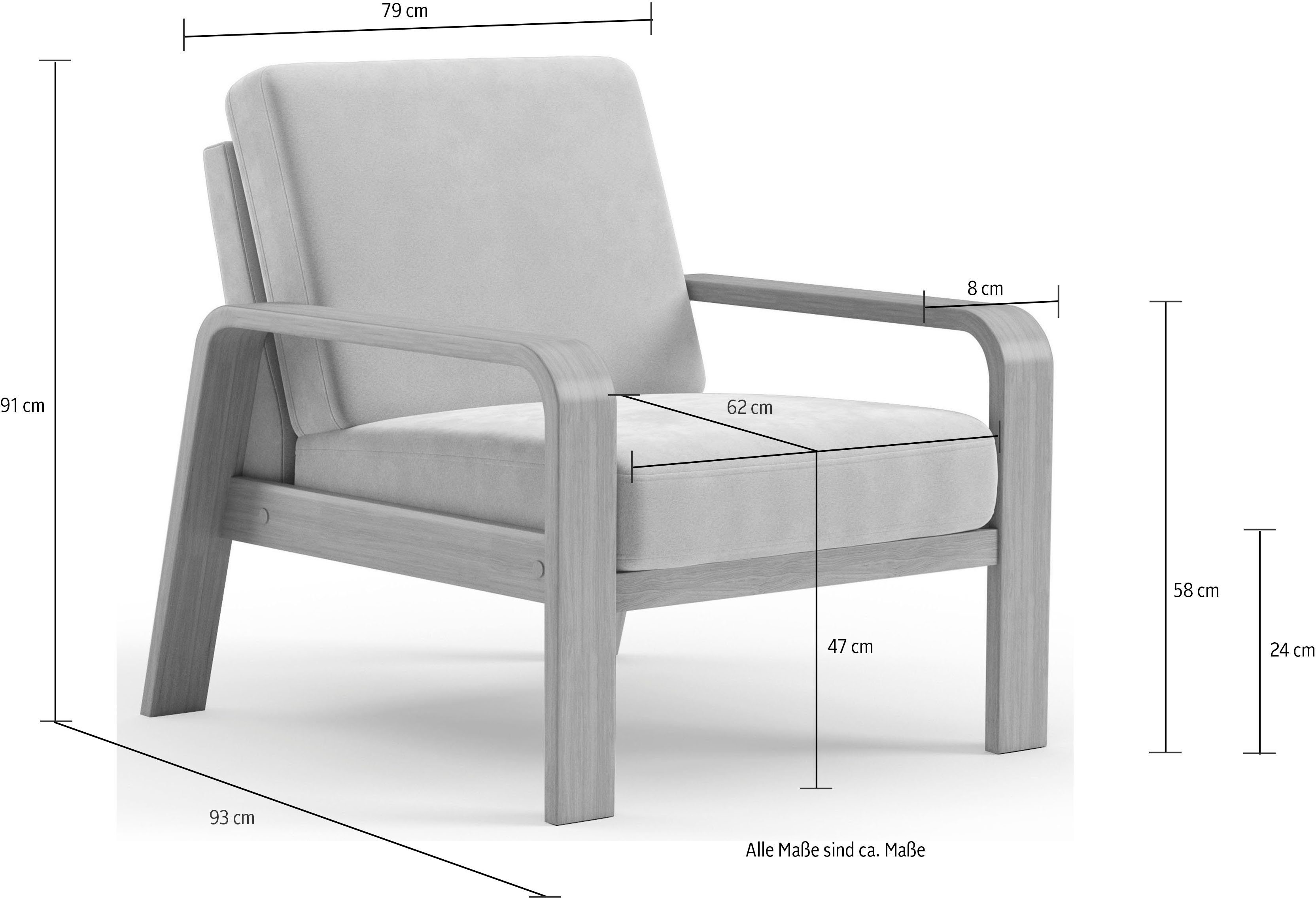 sit&more Fauteuil Kolding Armleuningen van eikenkleurig beukenhout, verschillende bekledingen en kleuren