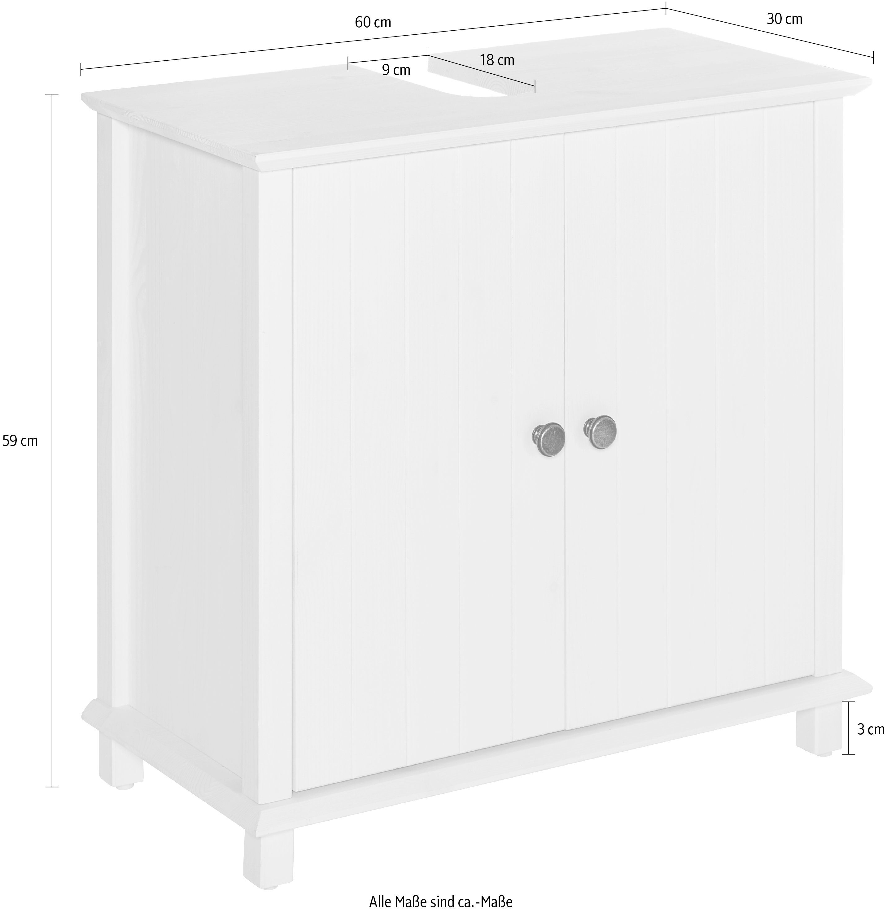 Home affaire Wastafelonderkast Vili Breedte 60 cm, badkamerkast van massief hout, metalen grepen