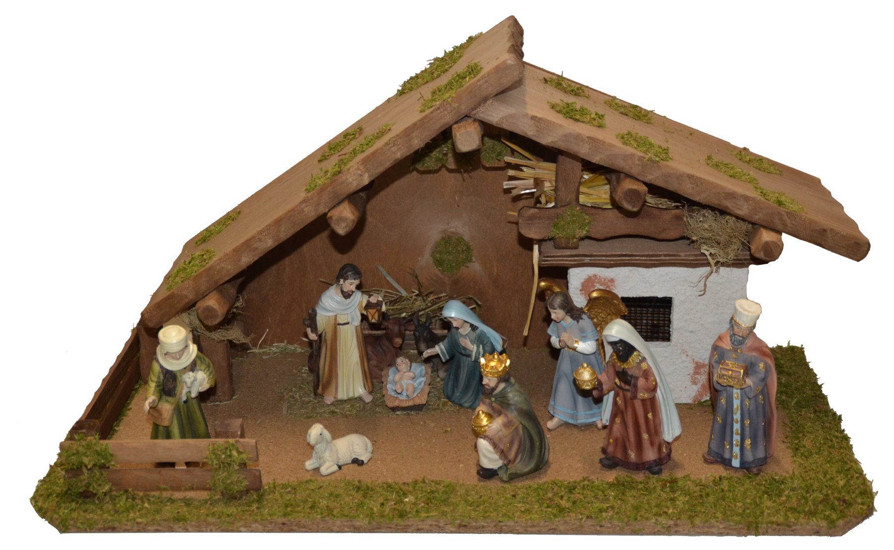 Alfred Kolbe Kribbe Kerststal met 11 cm poly-figuren 11-delig. (set) kerststallen bruin