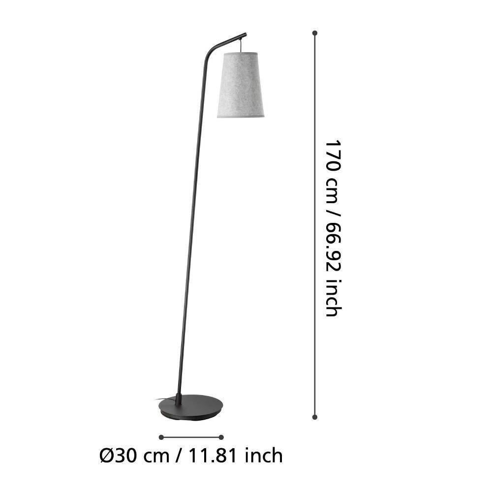 EGLO Staande lamp ALSAGER Vloerlamp, metaal in zwart, grijs vilt, E27 fitting, 170 cm (1 stuk)