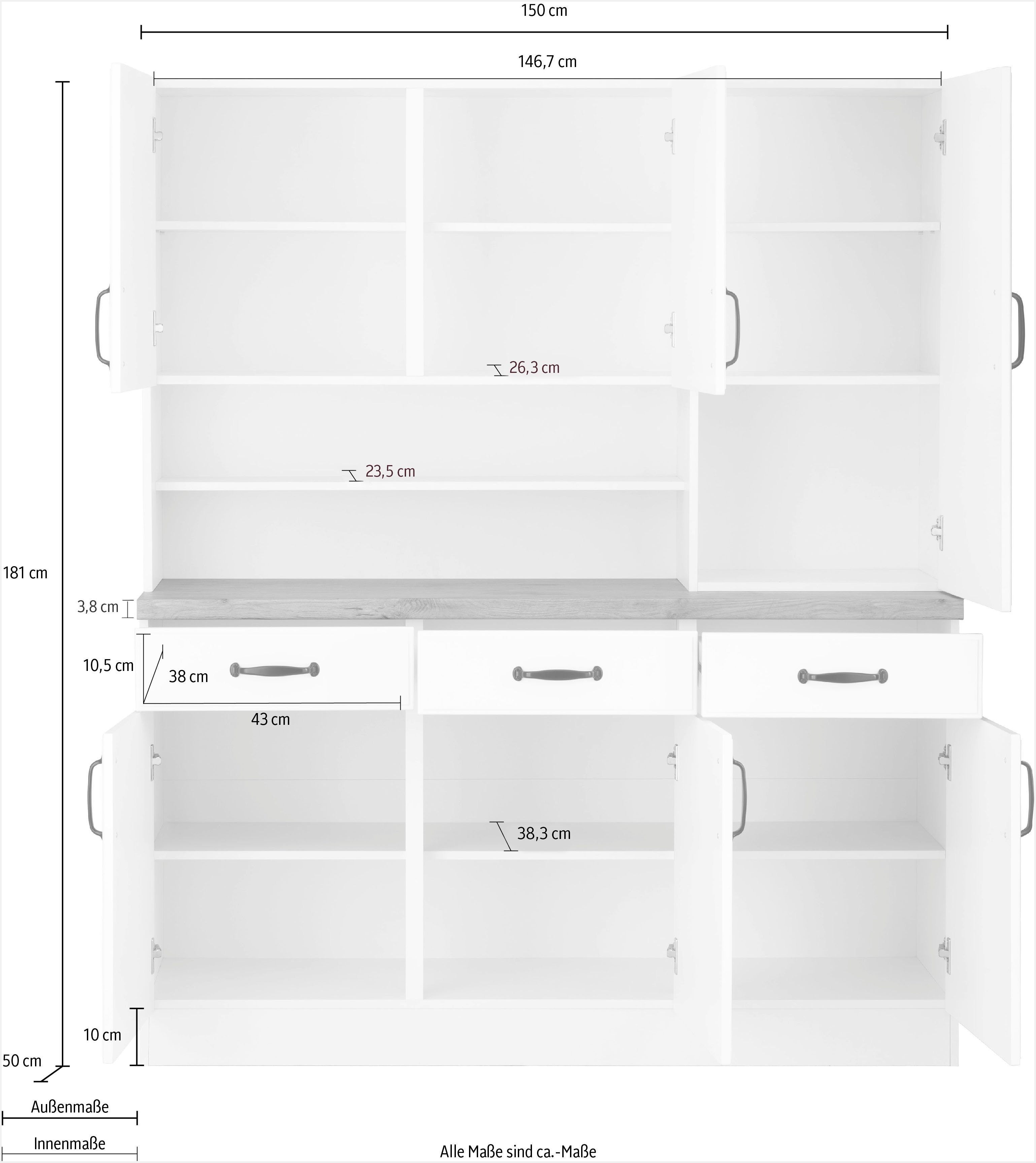 Wiho Küchen Keukenbuffet Erla 150 Cm Breed Met Vakkenfront Online ...