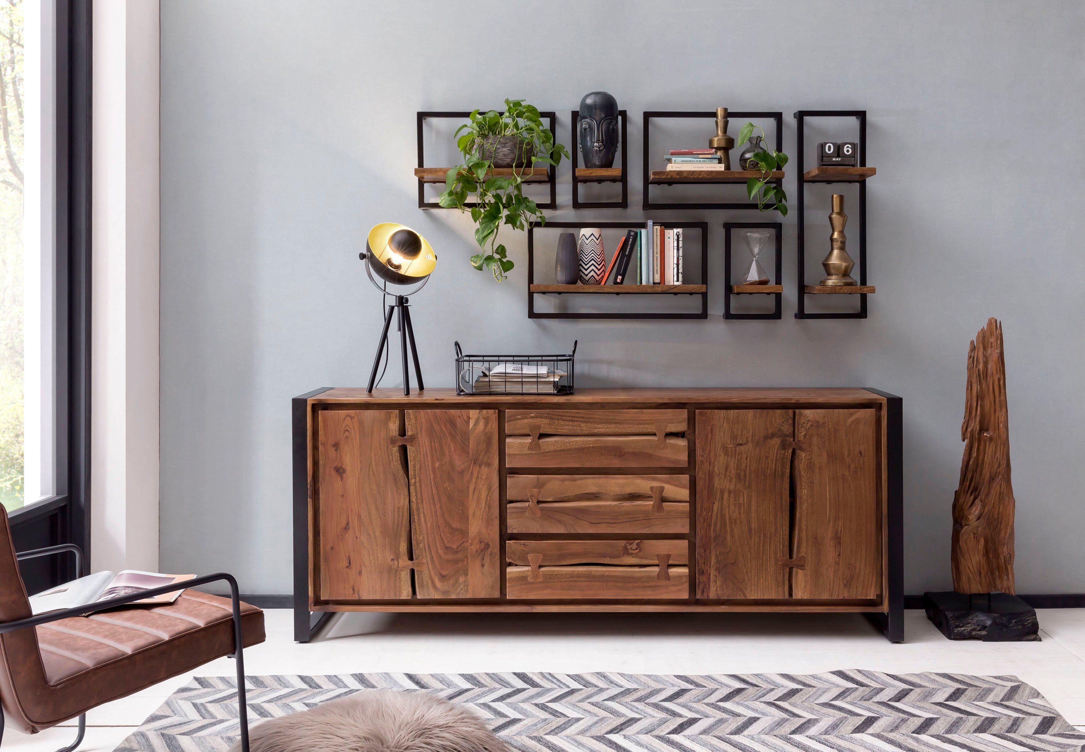 SIT Dressoir Live Edge van acaciahout, markante boomranden aan de voorzijde, in 2 breedten dressoirs maat 200 cm x 80 cm x 40 cm bruin