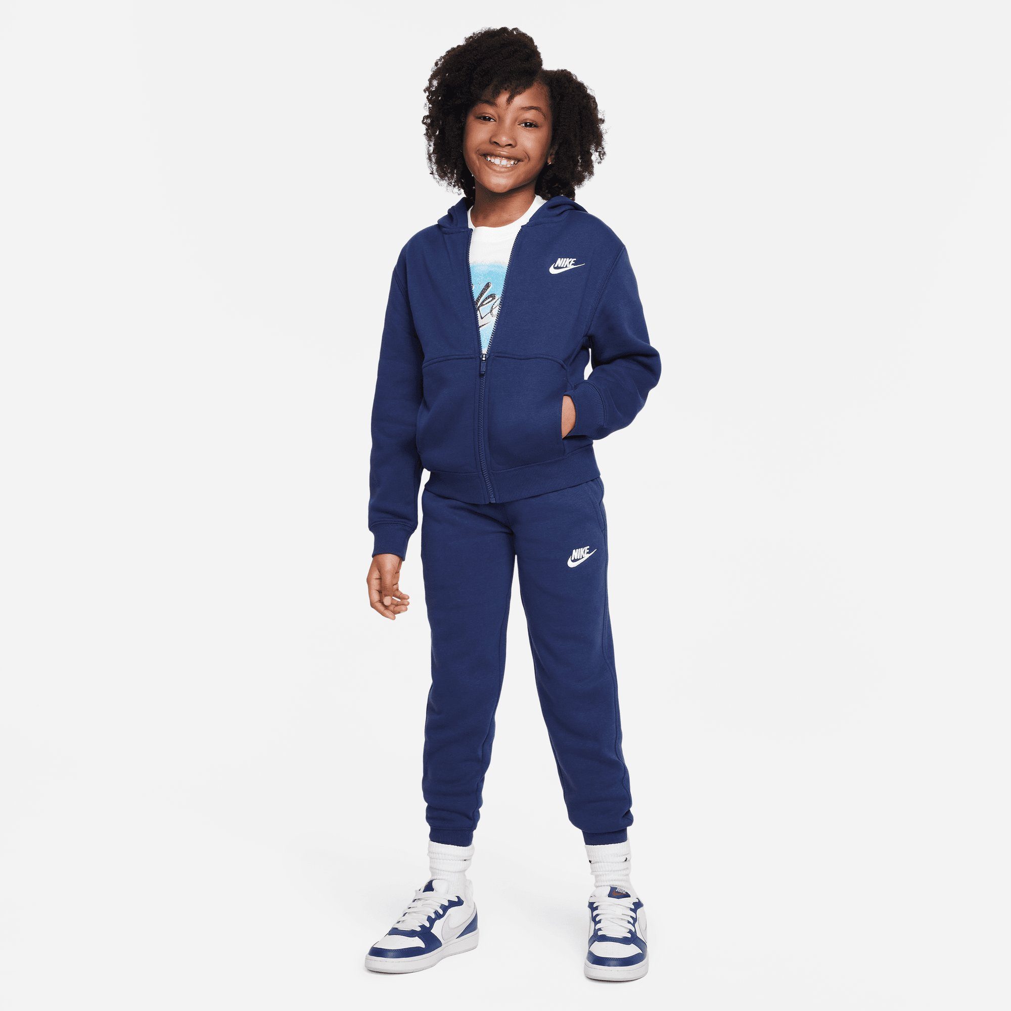 nike sportswear trainingspak club fleece big kids' full-zip tracksuit blauw