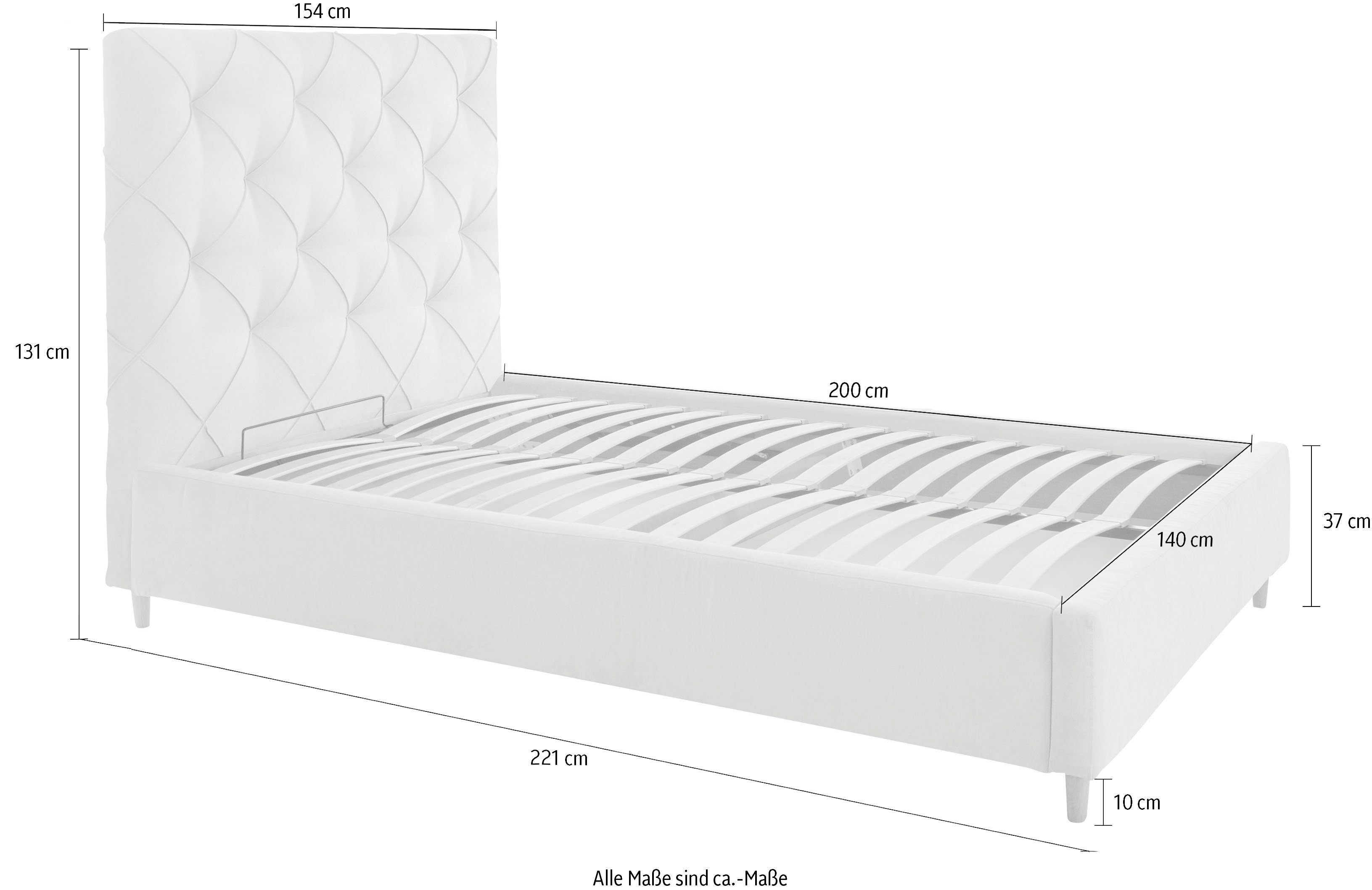 Leonique Gestoffeerd bed LOUANNE met mooie capitonnage aan de achterkant, met bedkist