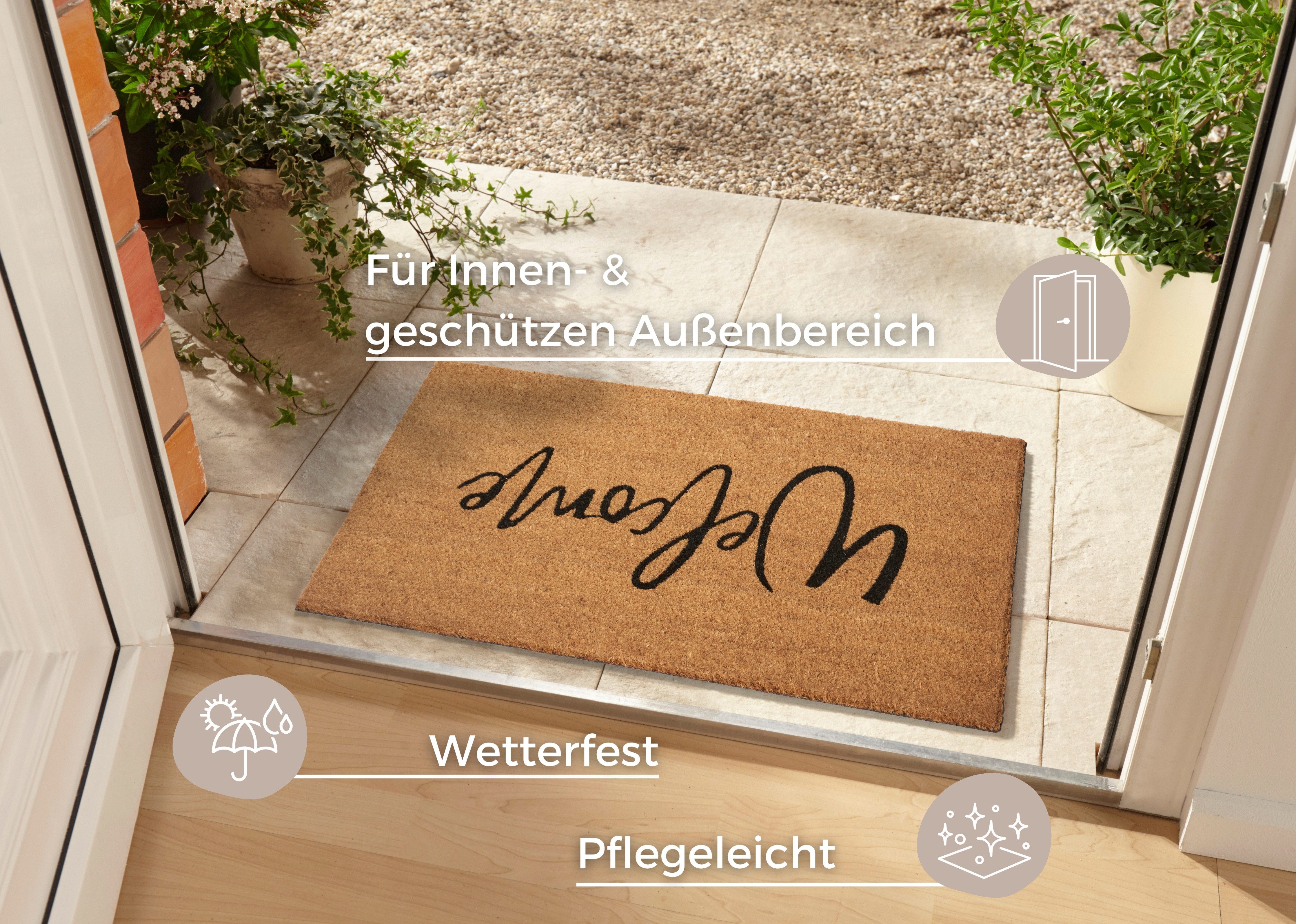 HANSE Home Mat Welkom, deurmat Kokos, vuilopvangmat, outdoor, antislip, binnen, kokosmat, gang
