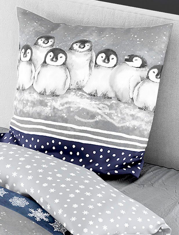 BIERBAUM Beddengoed 3736 Biber, 100% katoen, onderhoudsvriendelijk, heerlijk warm, met pinguïns (2-delig)