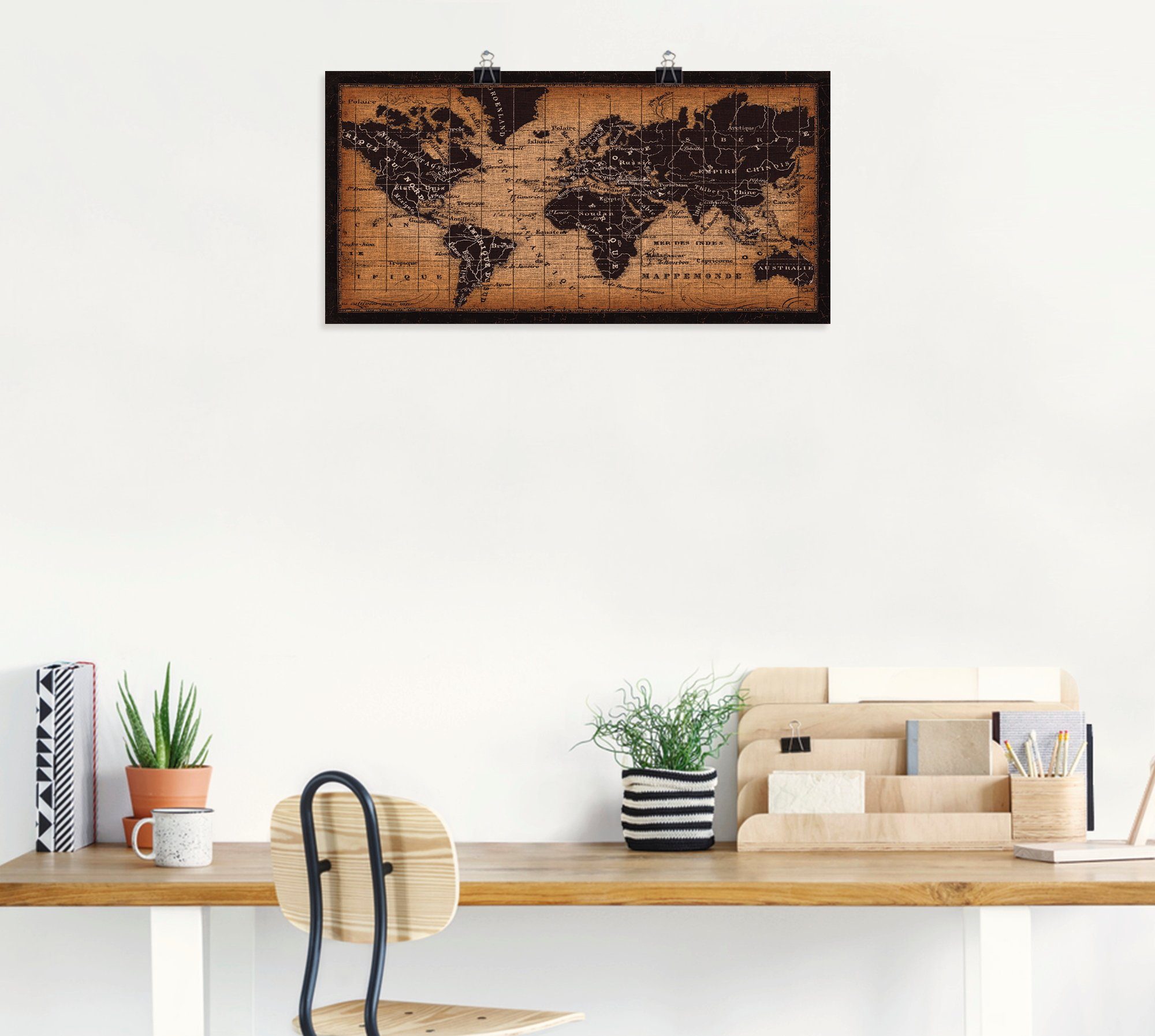 Artland Artprint Oude wereldkaart als artprint op linnen, poster, muursticker in verschillende maten