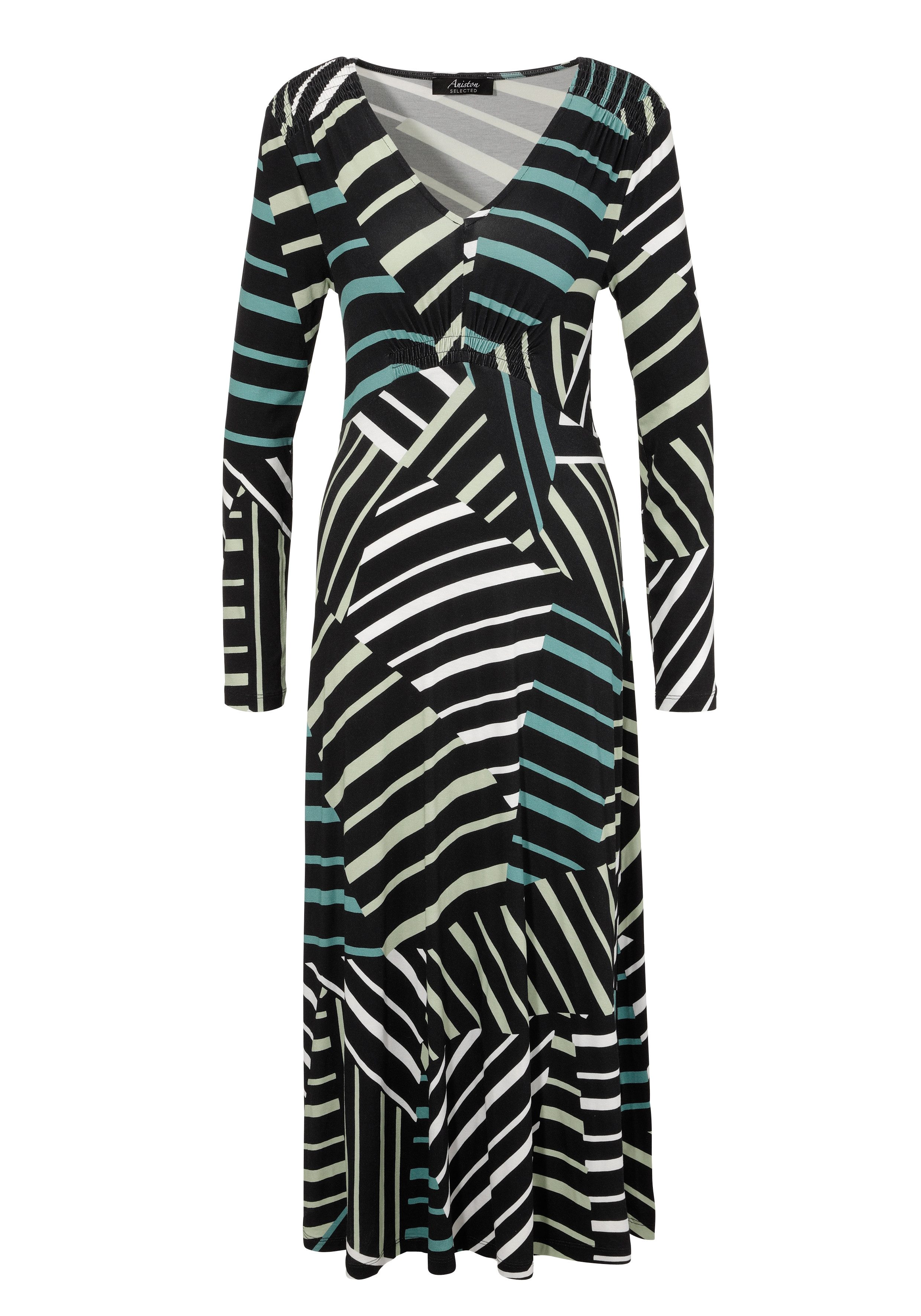 Aniston SELECTED Midi-jurk met smok-details en streeppatroon