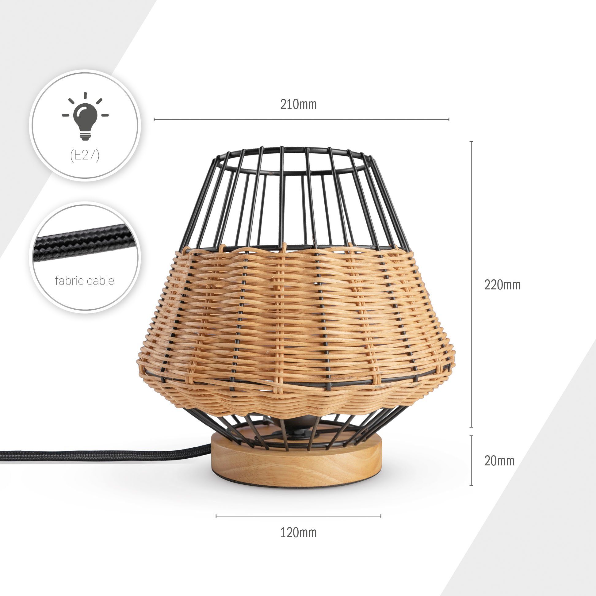 Paco Home Tafellamp Punto Rattan LED kooi lamp Boho stijl nacht rustiek hout E27