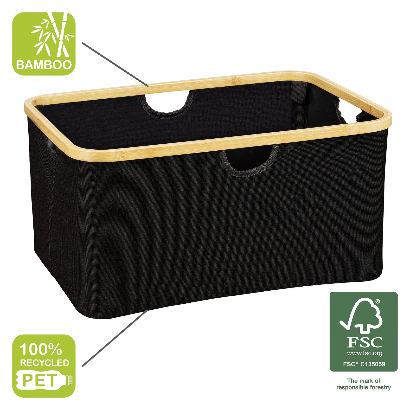 WENKO Wasmand Ecori opvouwbare wasverzamelaar, gerecycled polyester met bamboe frame (1 stuk)