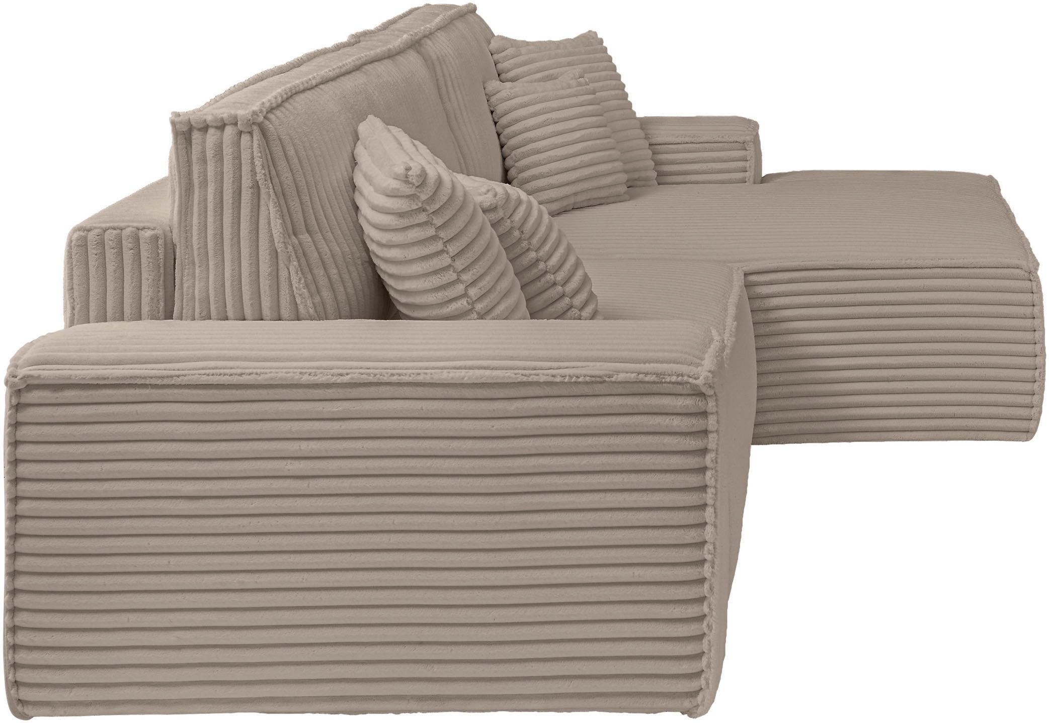 andas Hoekbank Finnley slaapbank 267 cm in Bouclé, fijne structuur en cord, L-vorm