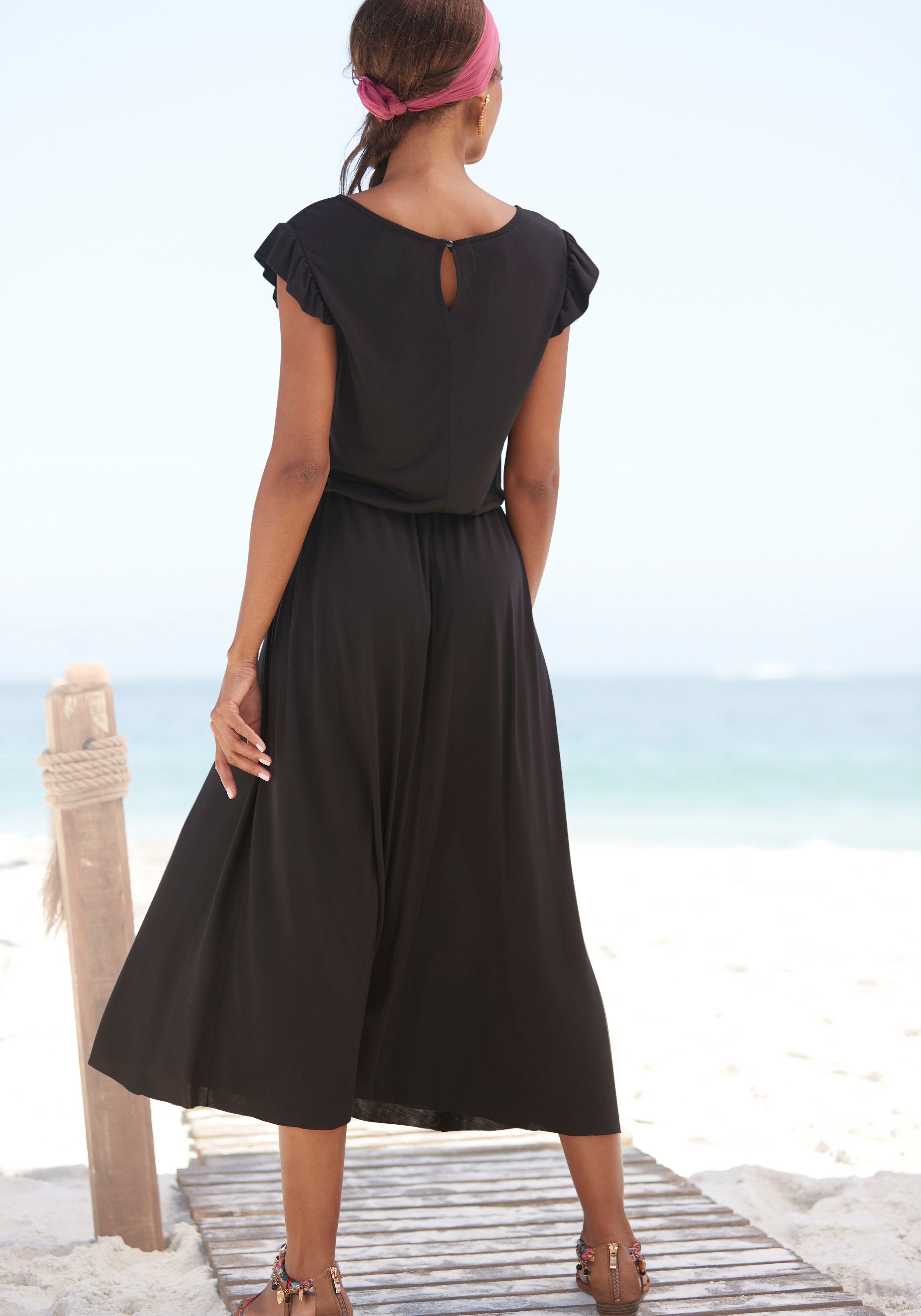 Beachtime Midi-jurk van viscose-jersey, zomerjurk met korte mouwen, strandjurk, basis