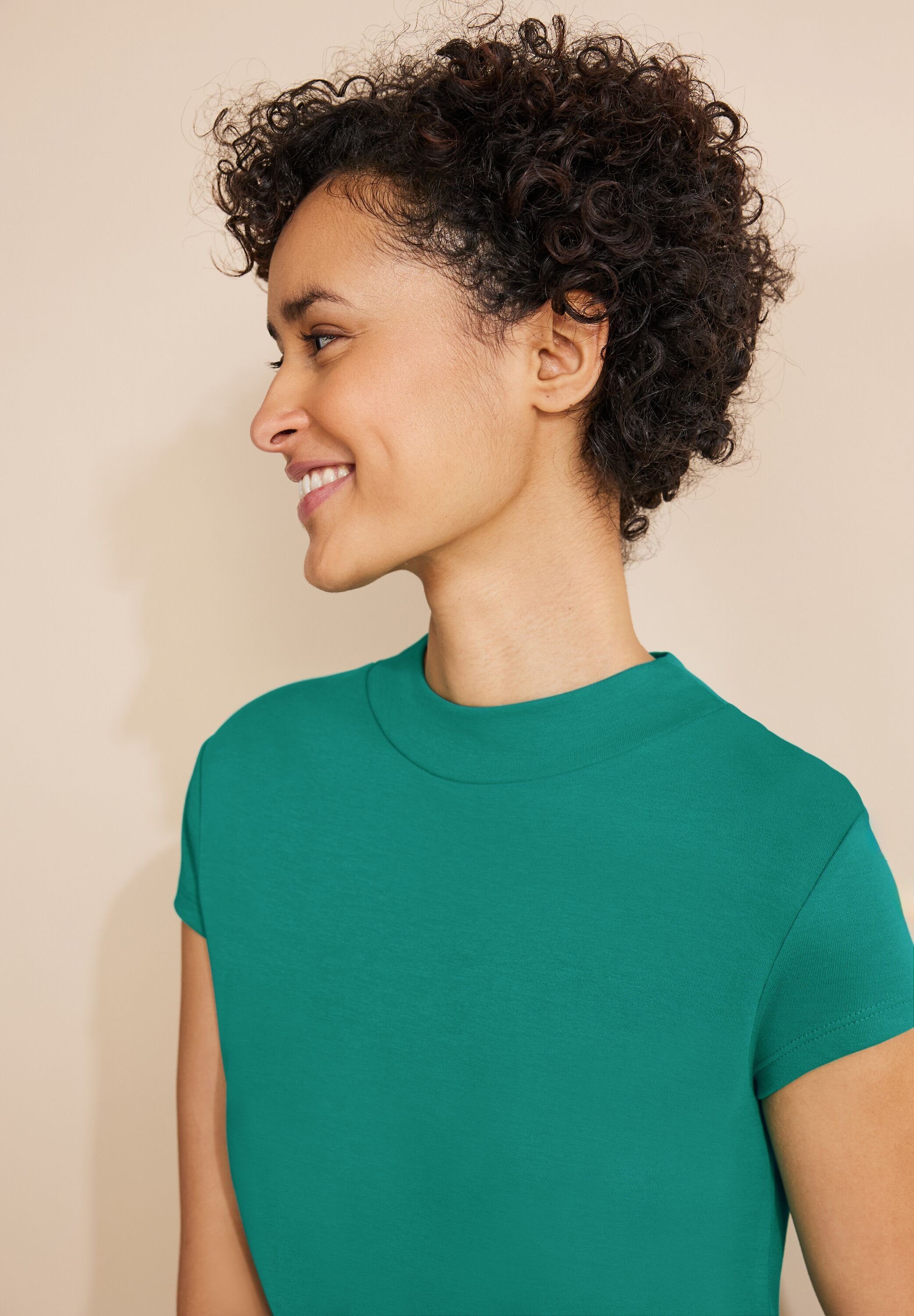 STREET ONE T-shirt met opstaande kraag - turtle neck - en nauwsluitende pasvorm