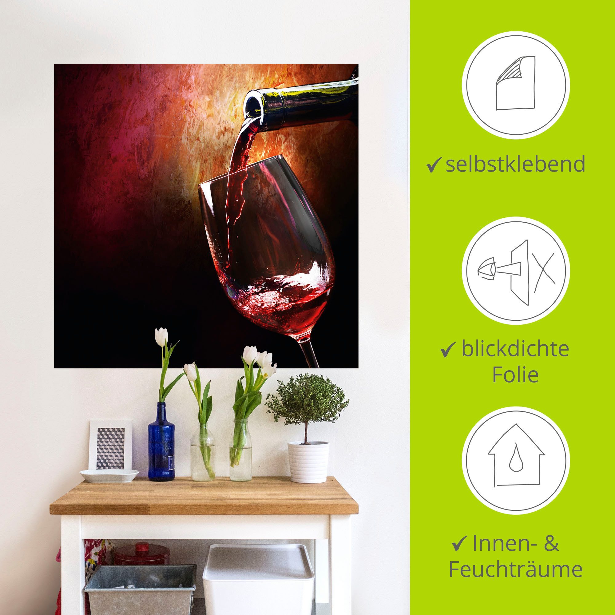 Artland Artprint Wijn - rode wijn als artprint van aluminium, artprint voor buiten, artprint op linnen, poster, muursticker
