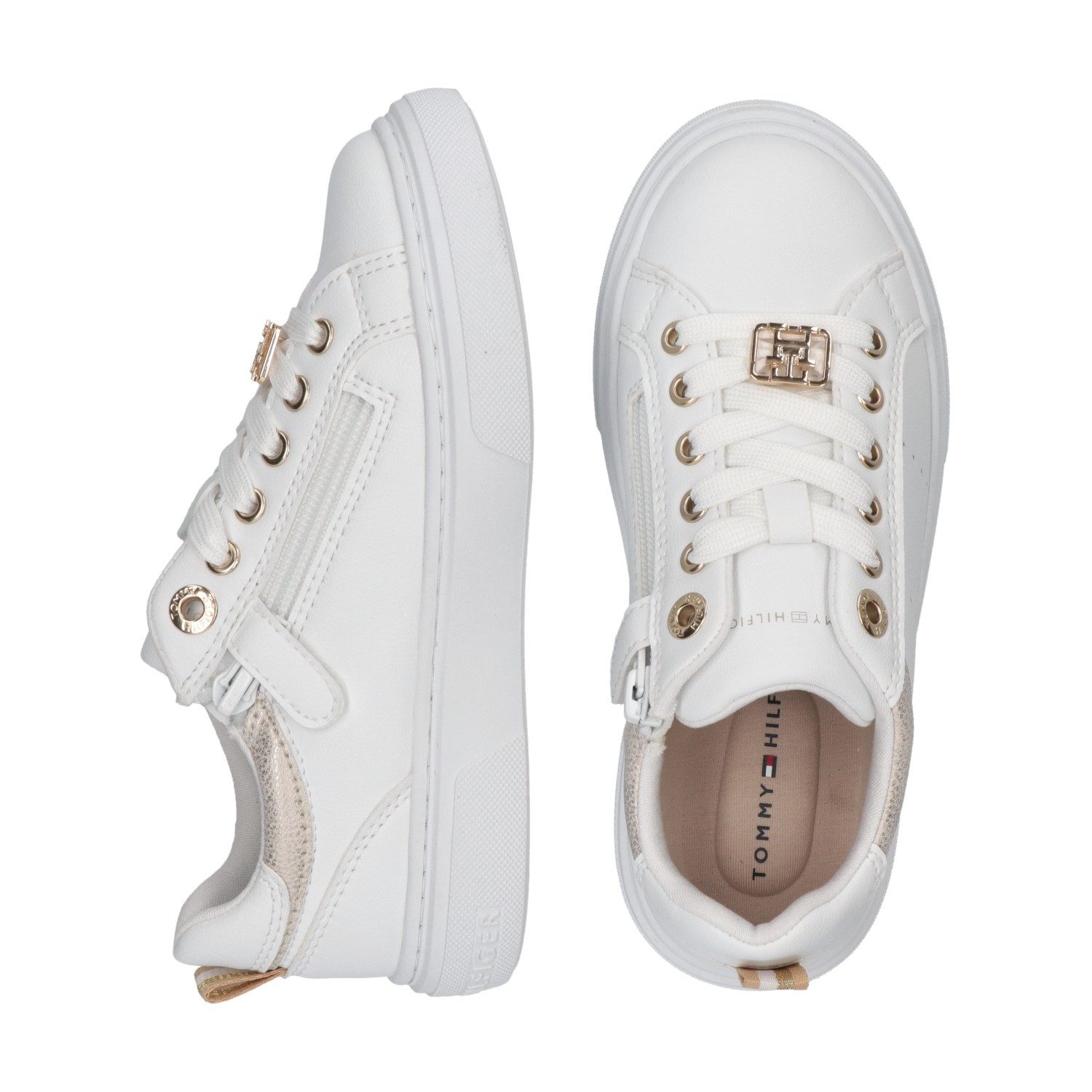 Tommy Hilfiger Sneakers glitter sneaker, plateau, veterschoen met goudkleurige details