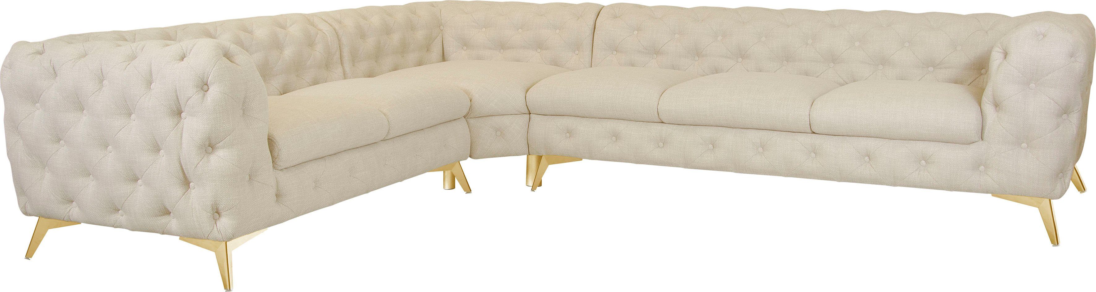 Leonique Chesterfield-bank Glynis L-vorm luxueuze capitonnage, moderne chesterfield look, kleur van de poten ter keuze