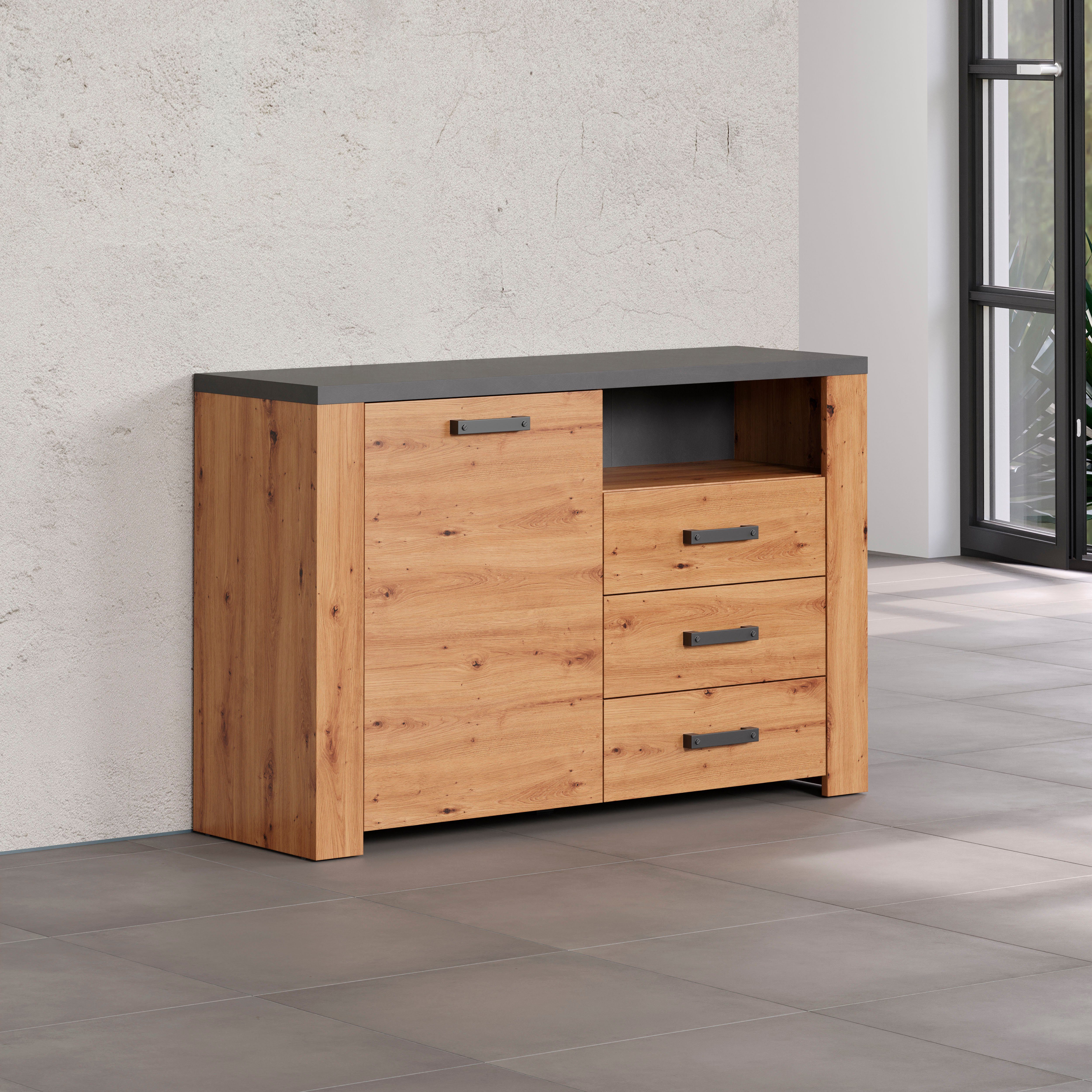 Home affaire Dressoir Ambres Commode in echt houtlook, Afmetingen BxH: 127x83 cm, Eik (1 stuk)