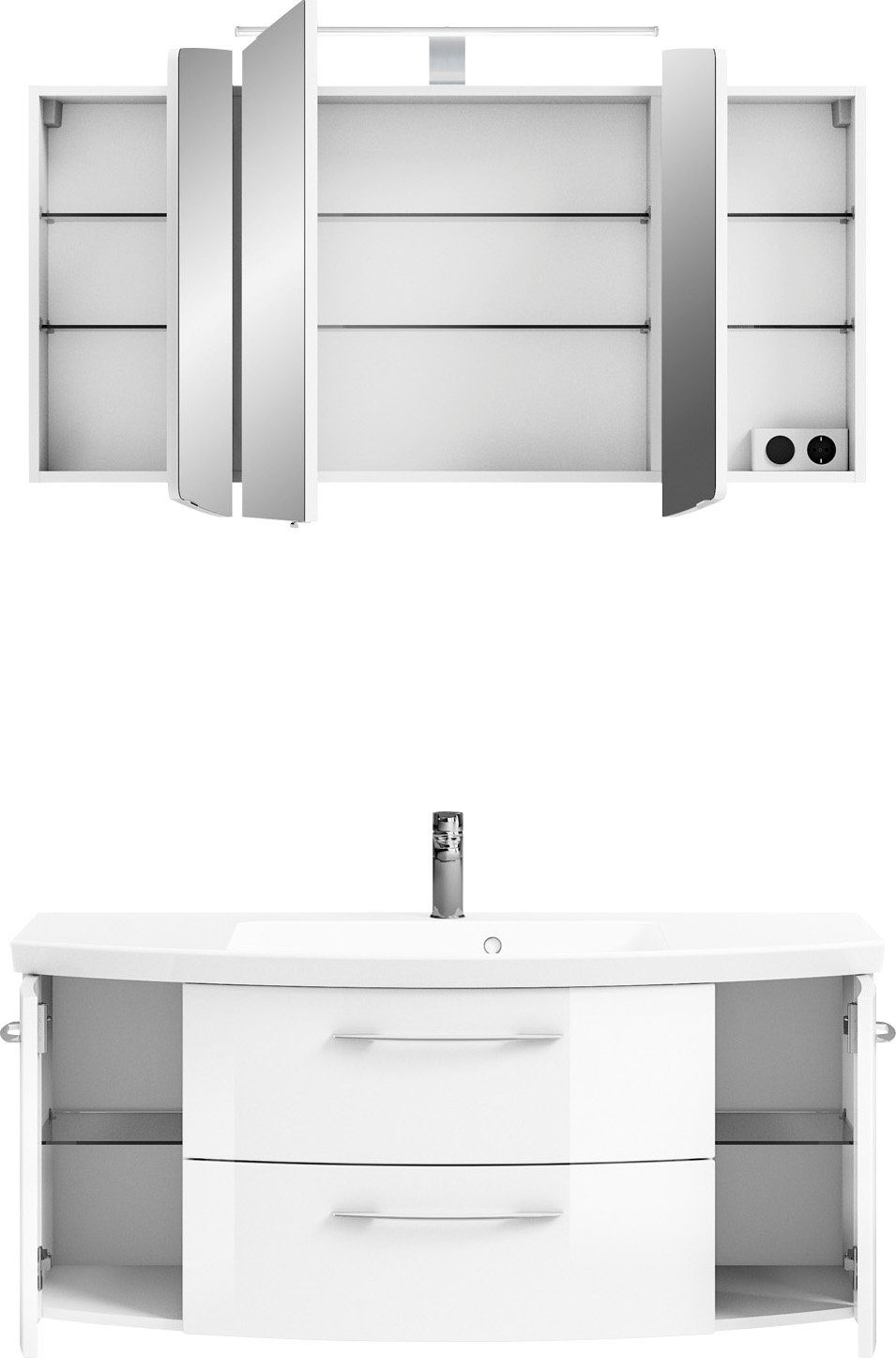 Saphir Badkamerserie Cassca sprint 2-delig mineraalmarmeren wastafel met led-spiegelkast (2-delig)