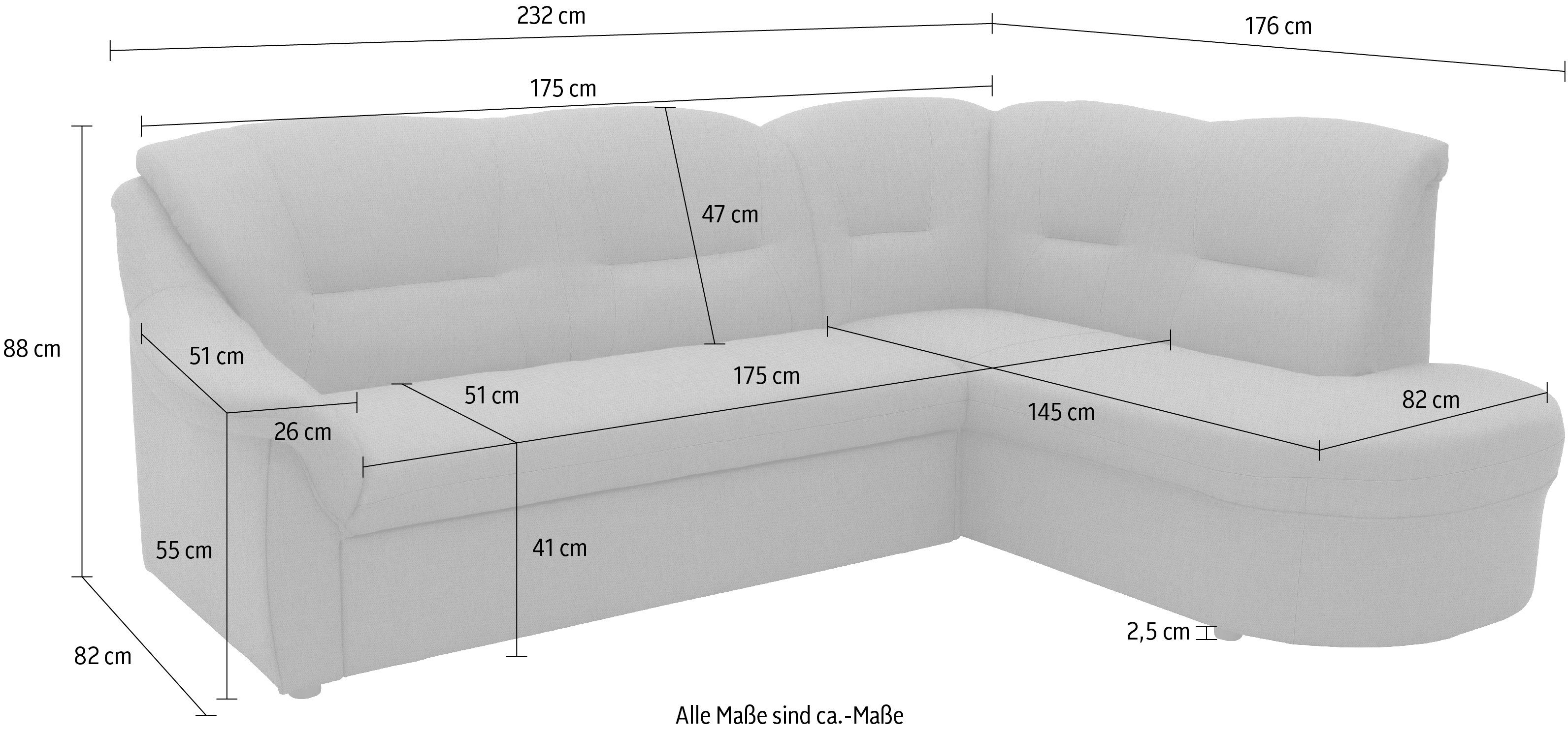 DOMO collection Hoekbank Faenza voor kleine ruimtes, afmetingen 232,176cm, comfortabel, L-vorm
