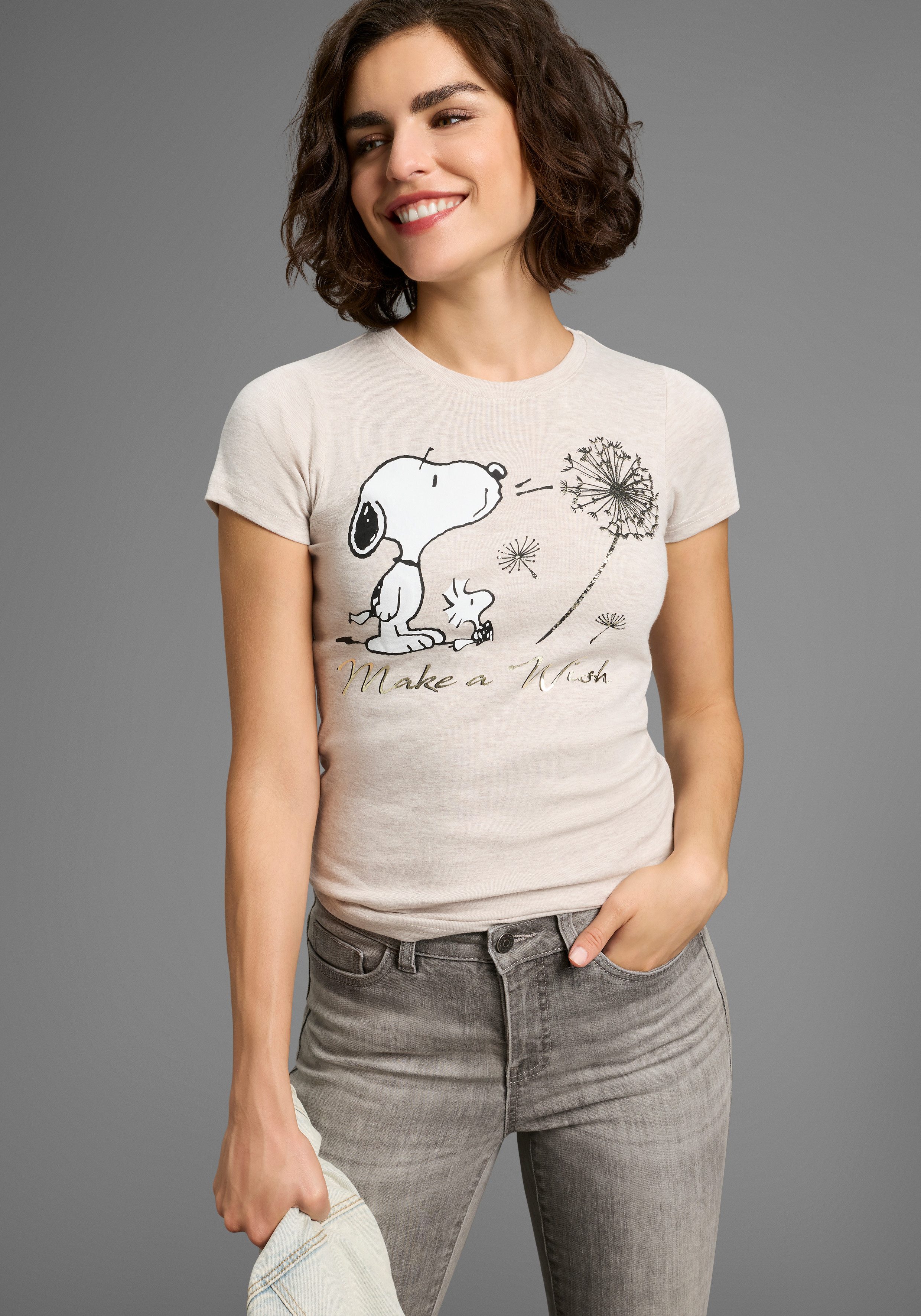 KangaROOS Shirt met korte mouwen zeer figuurvolgende pasvorm, bedrukt, gemêleerd en metallic look